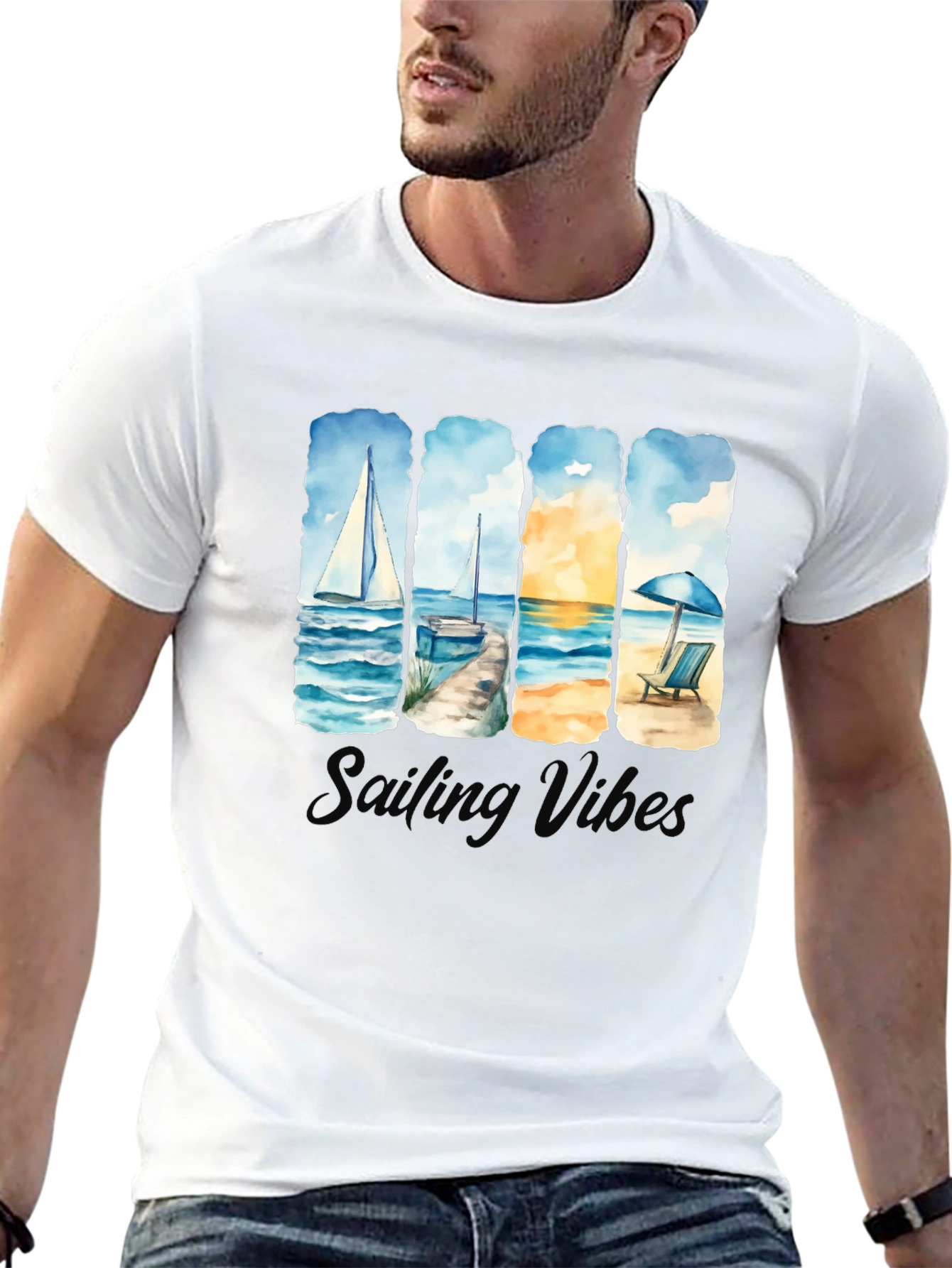 Black Sailing Vibes T-Shirt - Black Cotton Tee view 13