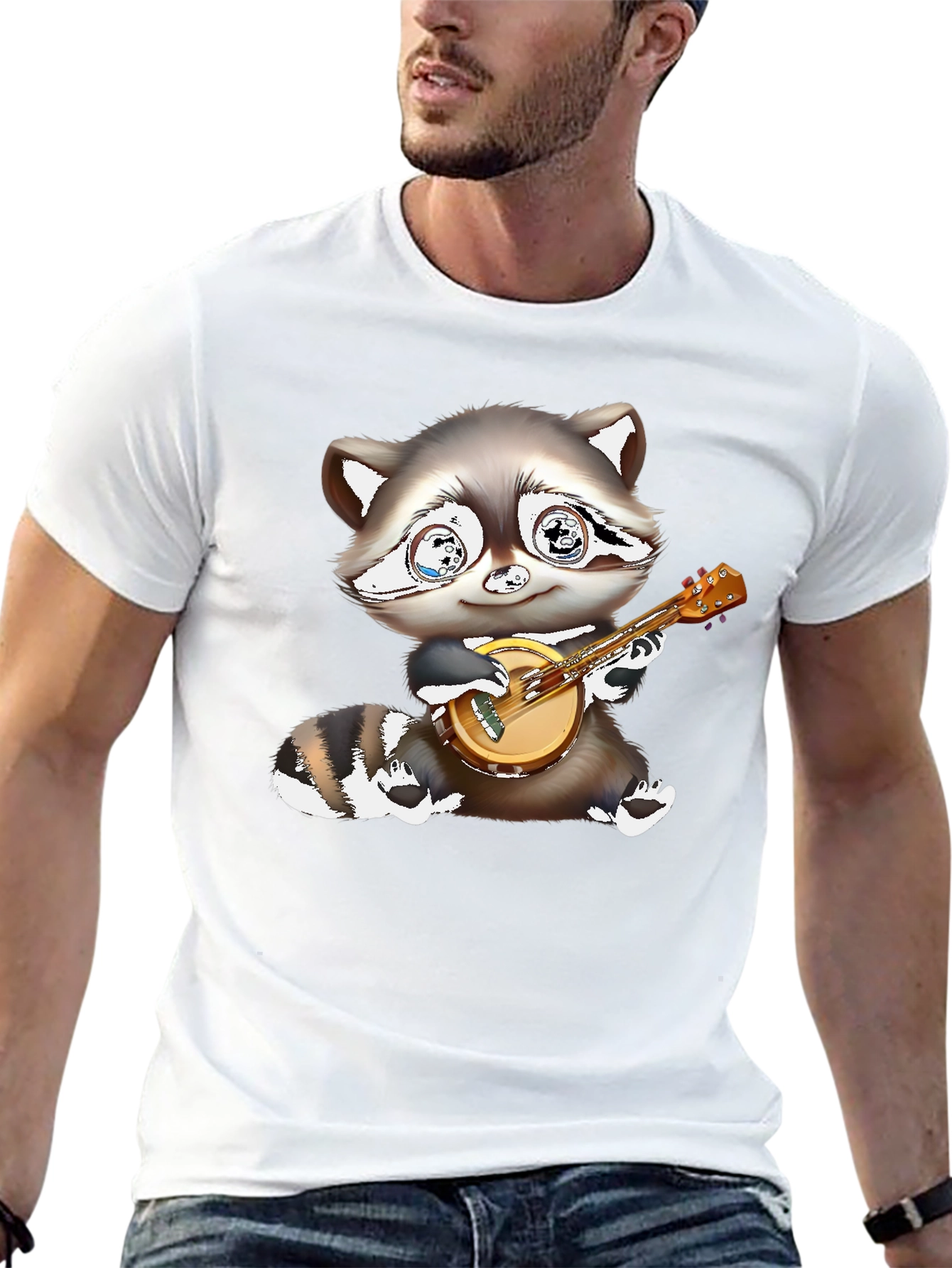 Black Raccoon Banjo Player Graphic Tee - Black Cotton Blend view 13