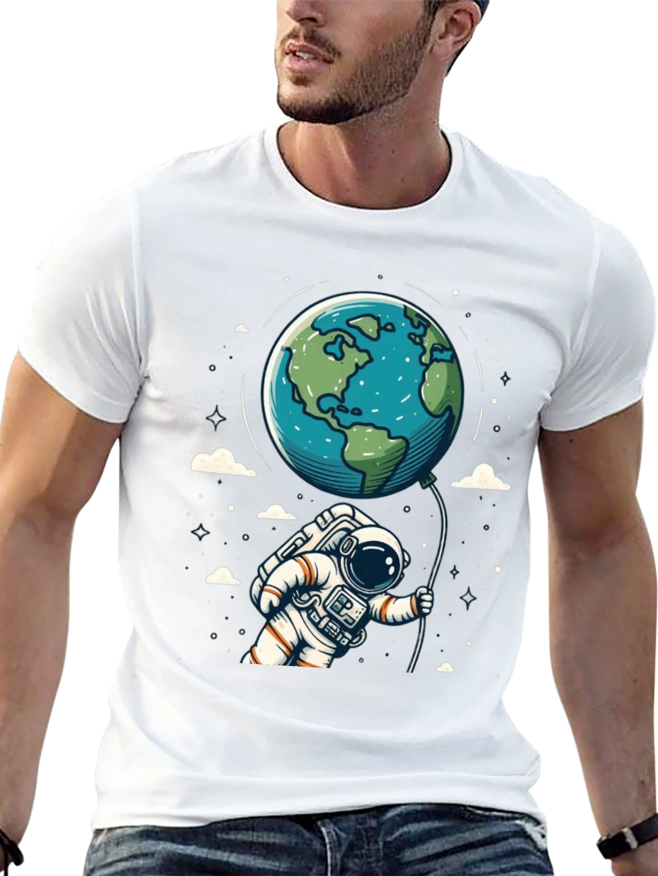 Black Astronaut Earth Balloon Black T-Shirt view 13