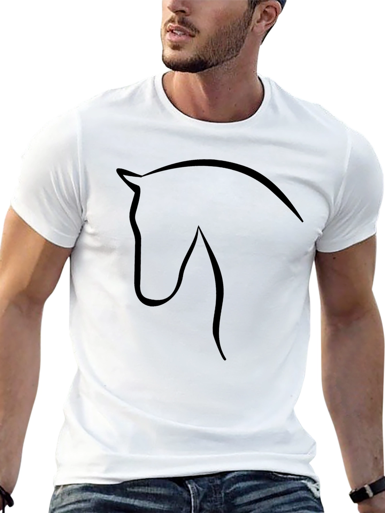 Black Equestrian Tee: Black Horse Silhouette T-Shirt view 13
