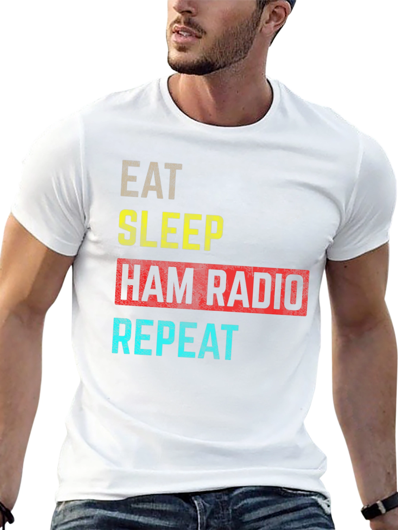 Black Eat Sleep Ham Radio Repeat T-Shirt view 13