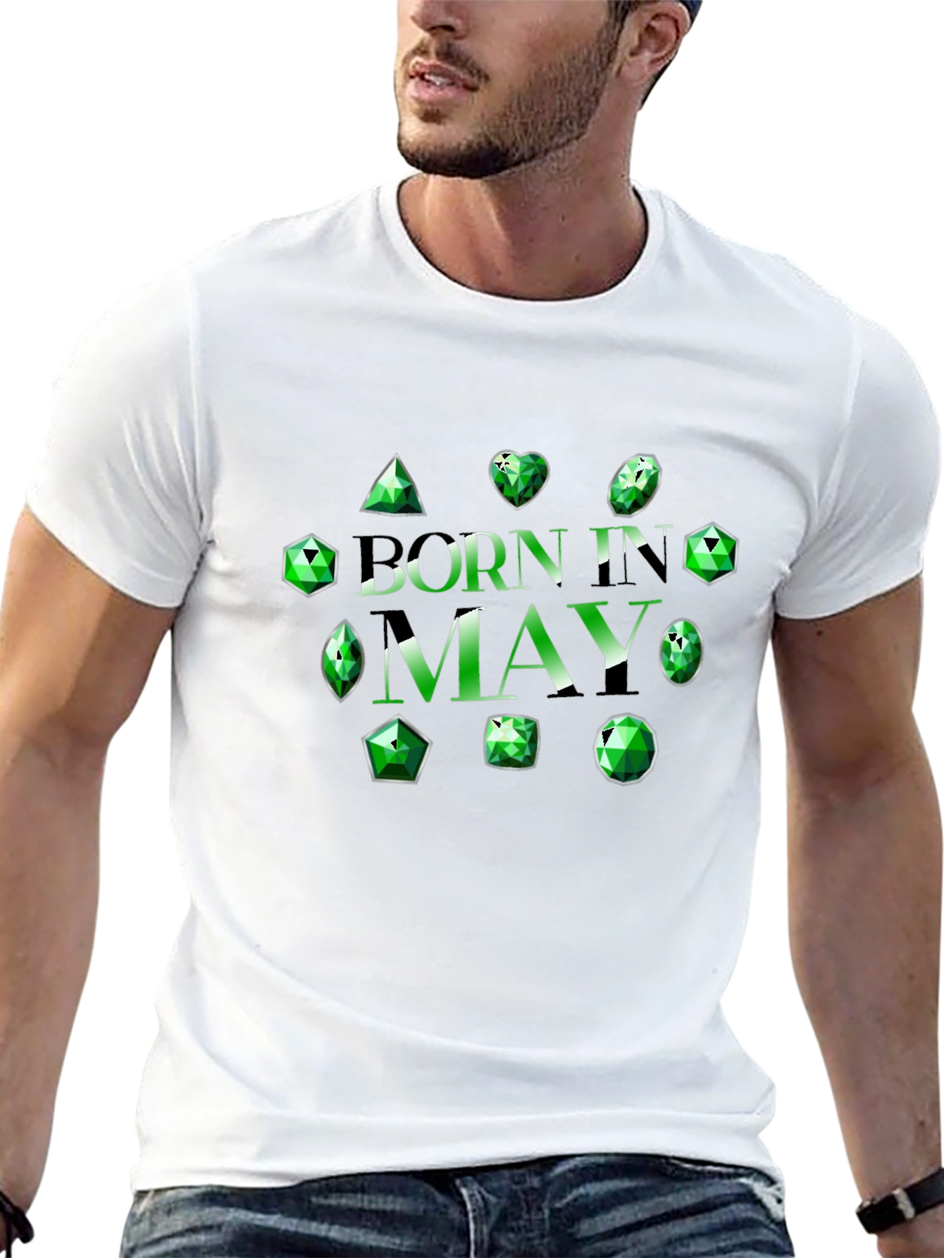 Black Born in May Emerald Gemstone T-Shirt view 13