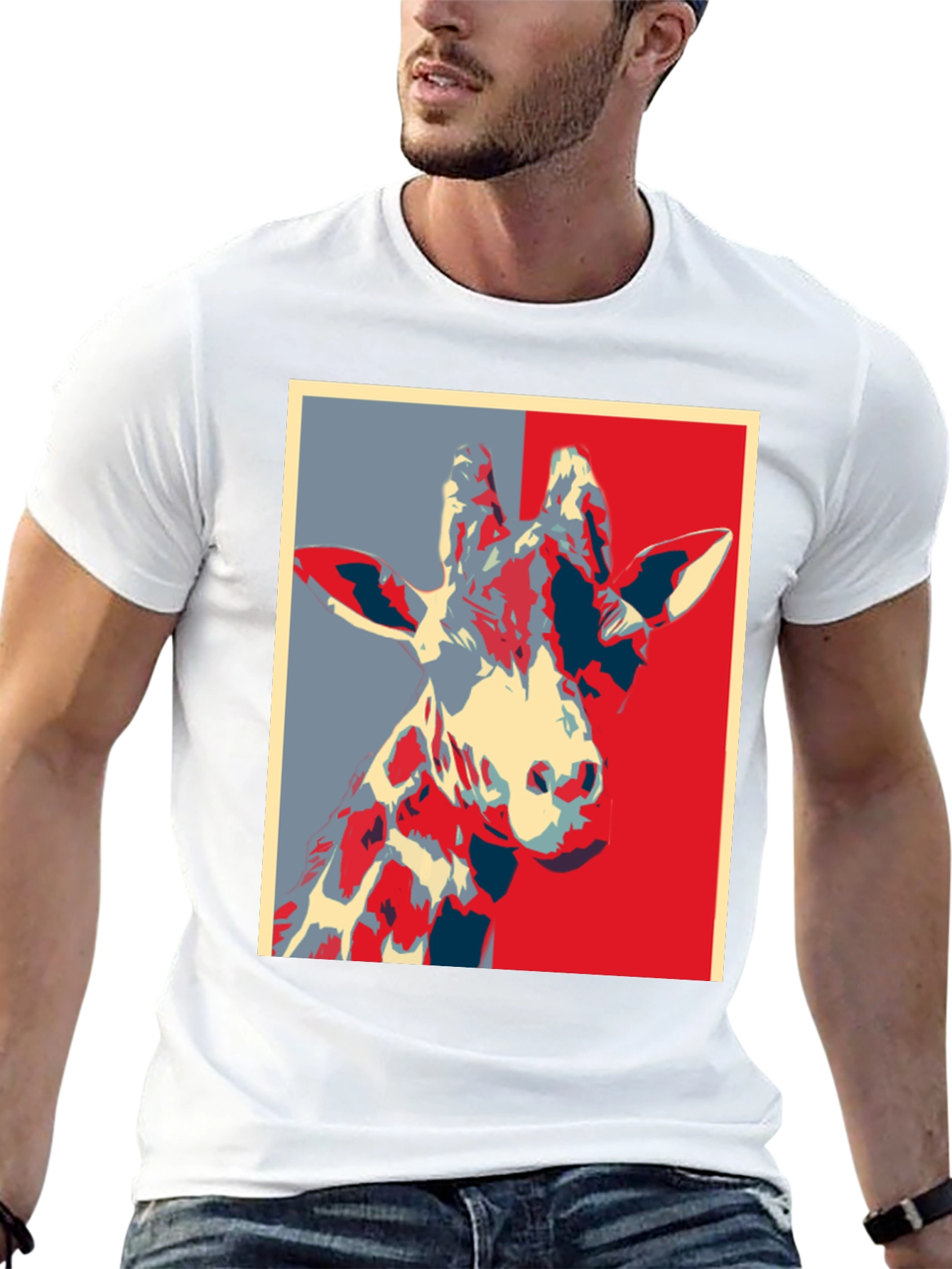Black Giraffe Pop Art Graphic Tee - Trendy Crew Neck T-Shirt view 13