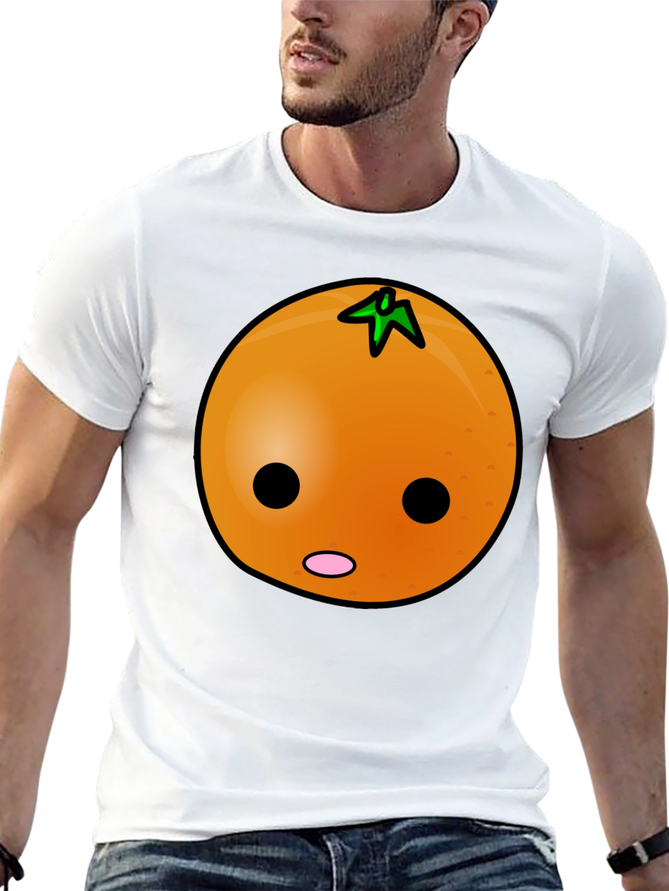 Black Funny Orange Cartoon Face Graphic Tee view 13