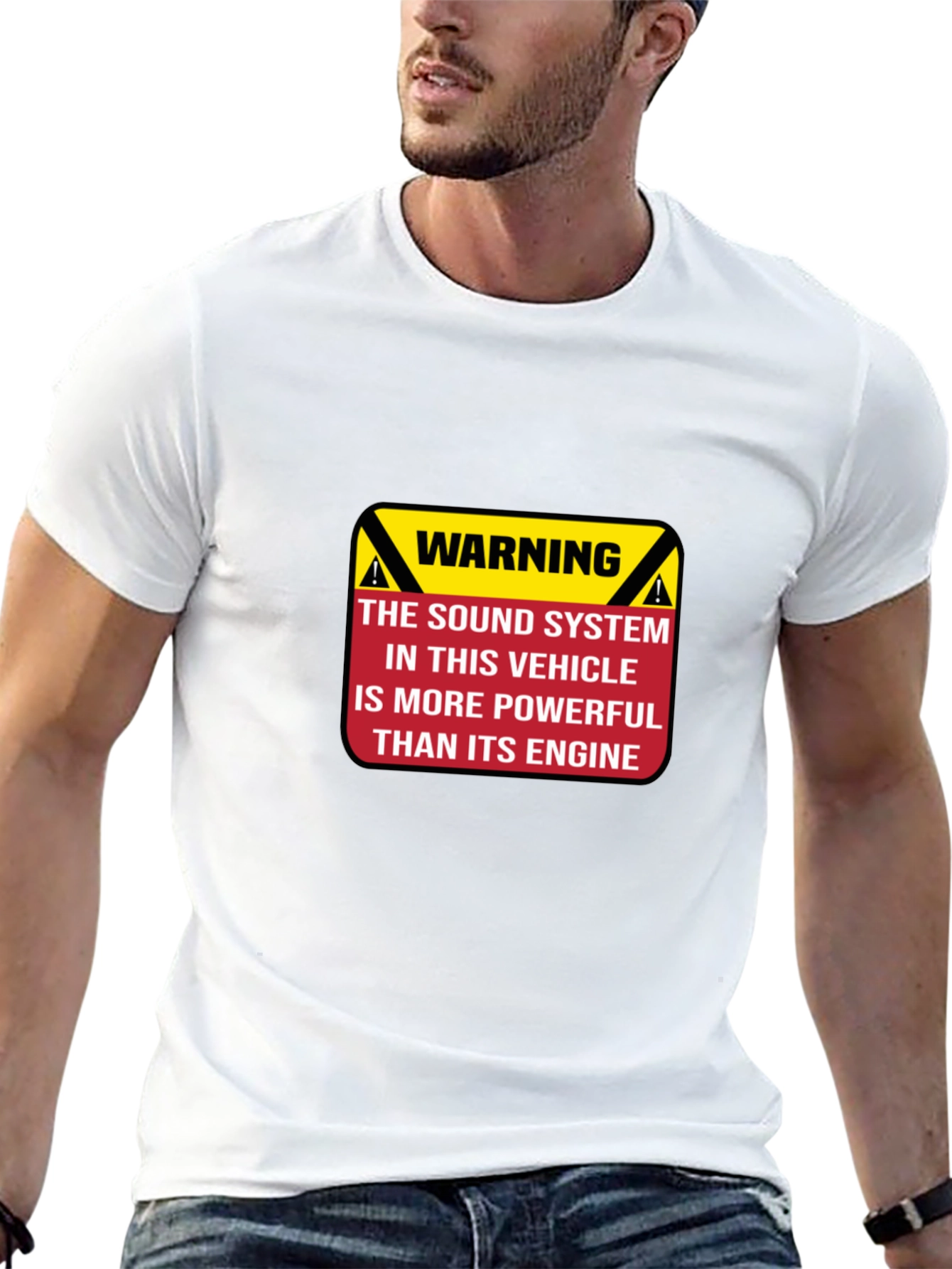 Black Warning Powerful Sound System T-Shirt view 13