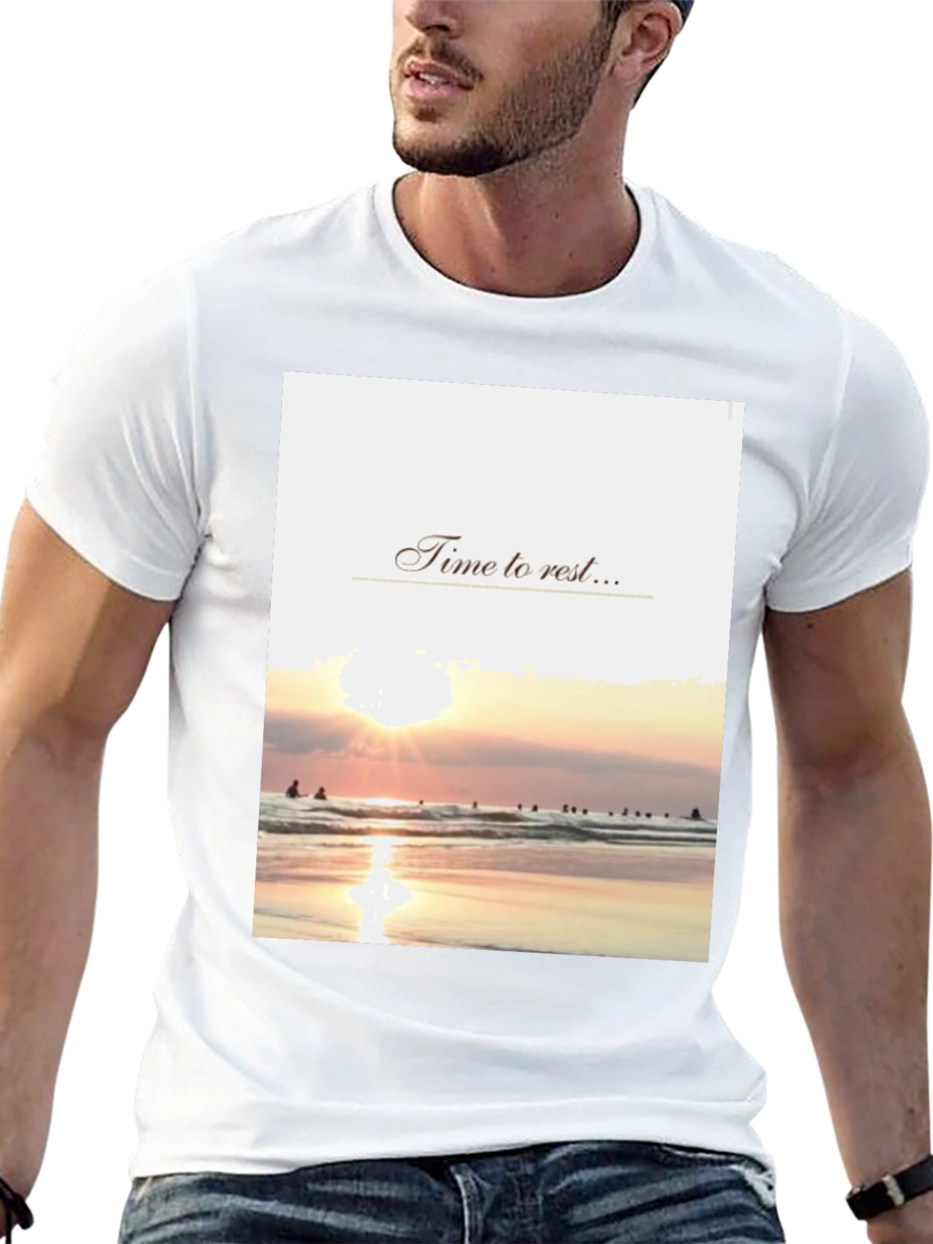 Black Time to Rest Graphic Tee - Beach Sunset Design view 13