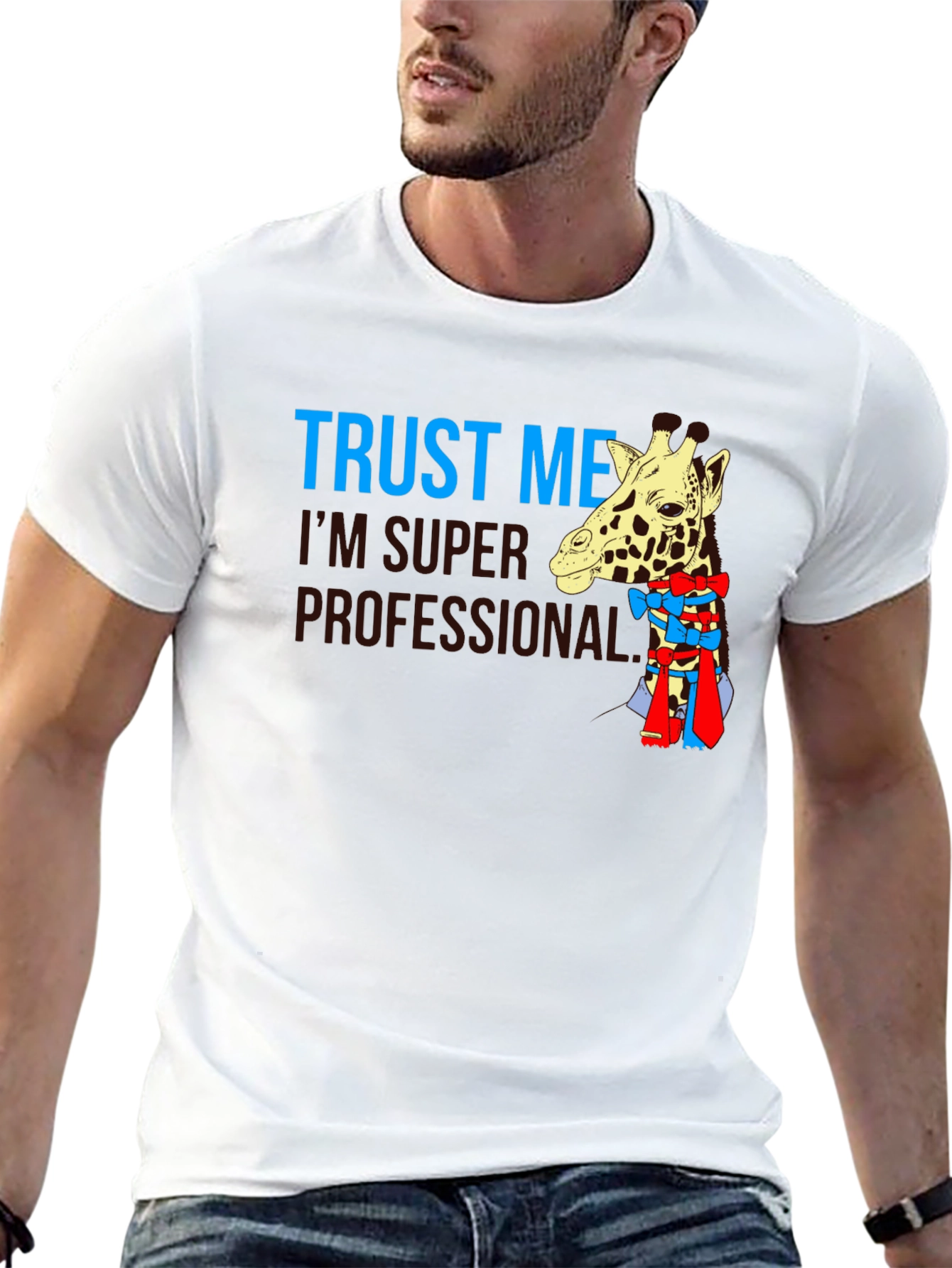 Black Trust Me I'm Super Professional Giraffe Bow T-Shirt view 13