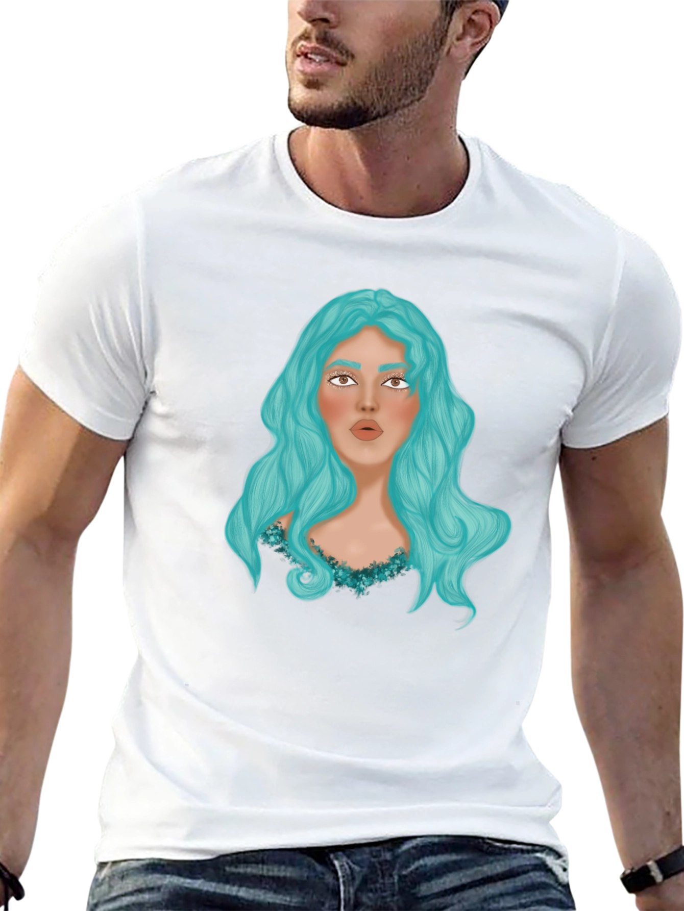 Black Graphic Print T-Shirt - Woman with Blue Hair view 13