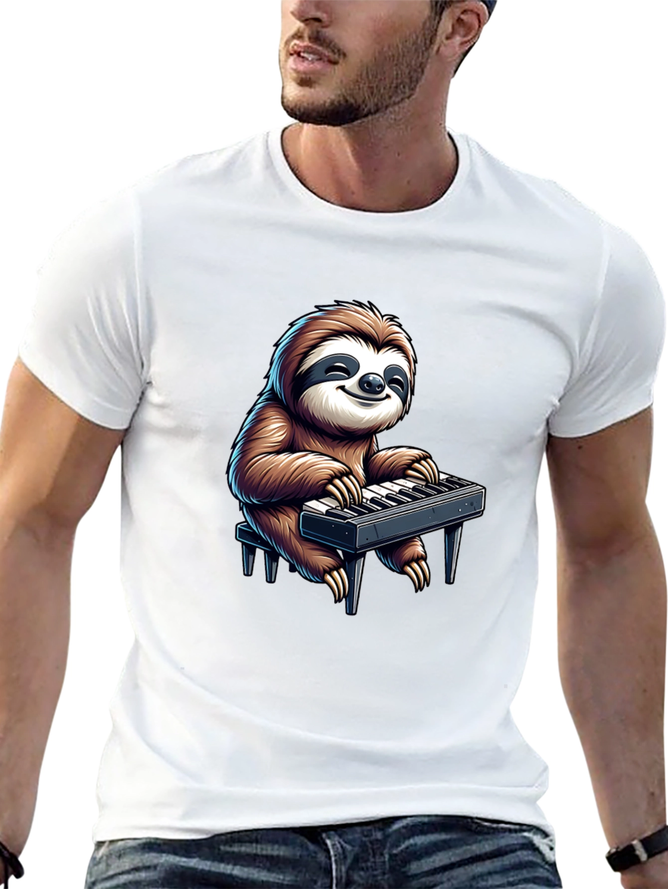 Black Sloth Playing Keyboard Graphic Tee - Black view 13