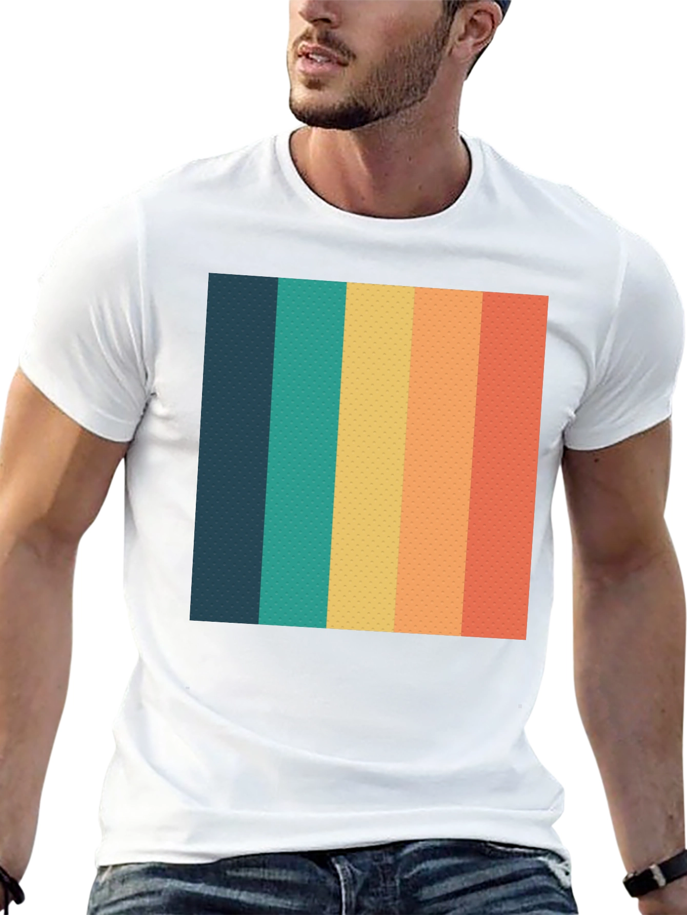 Black Retro Striped T-Shirt - Black Crew Neck Tee view 13