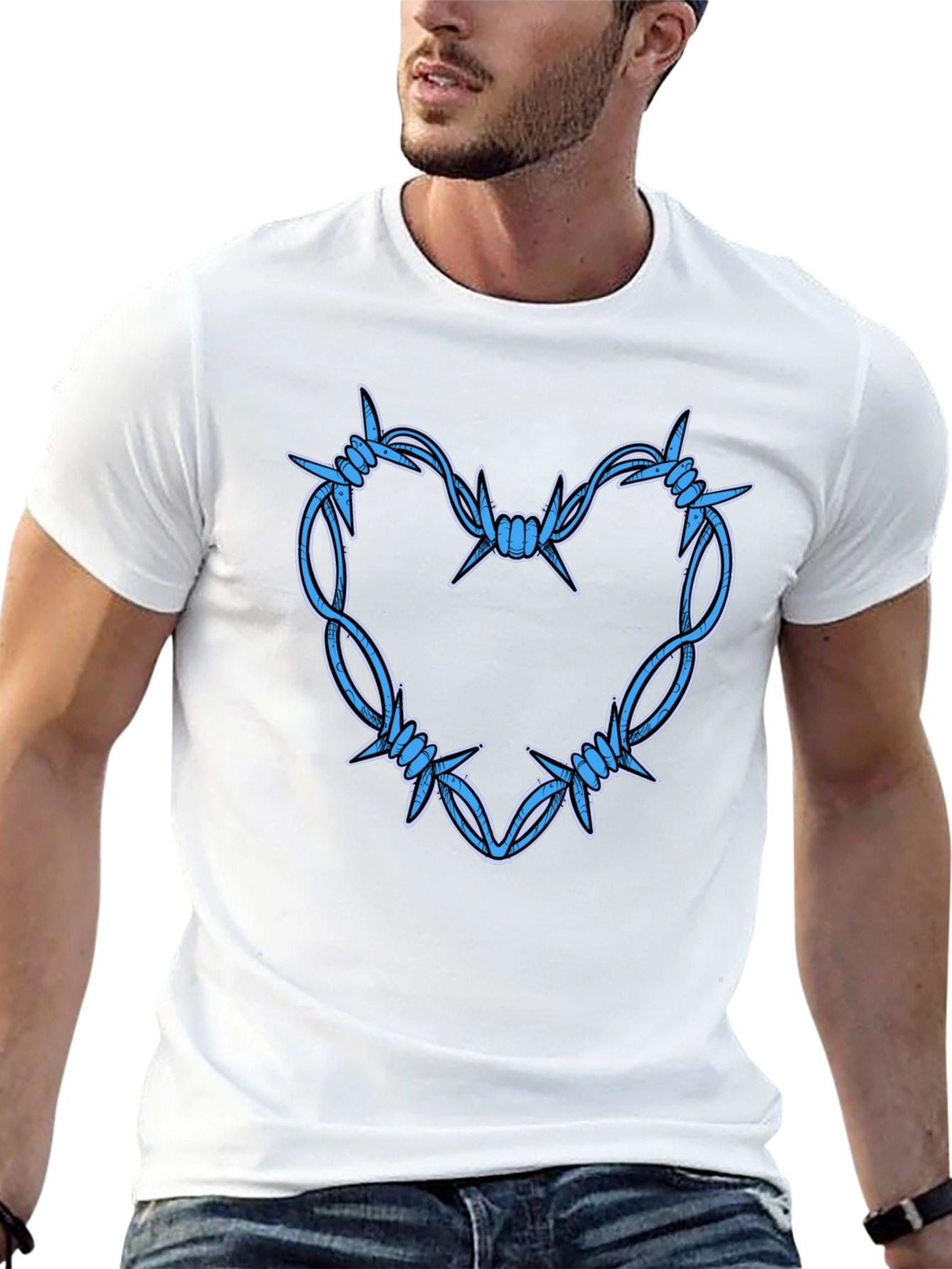 Black Barbed Wire Heart Graphic T-Shirt view 13