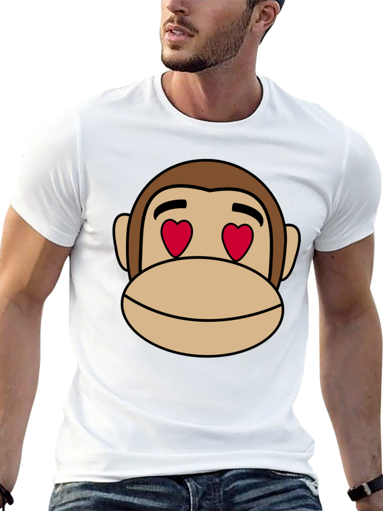 Black Monkey Face Heart Eyes T-Shirt - Black Cotton view 13