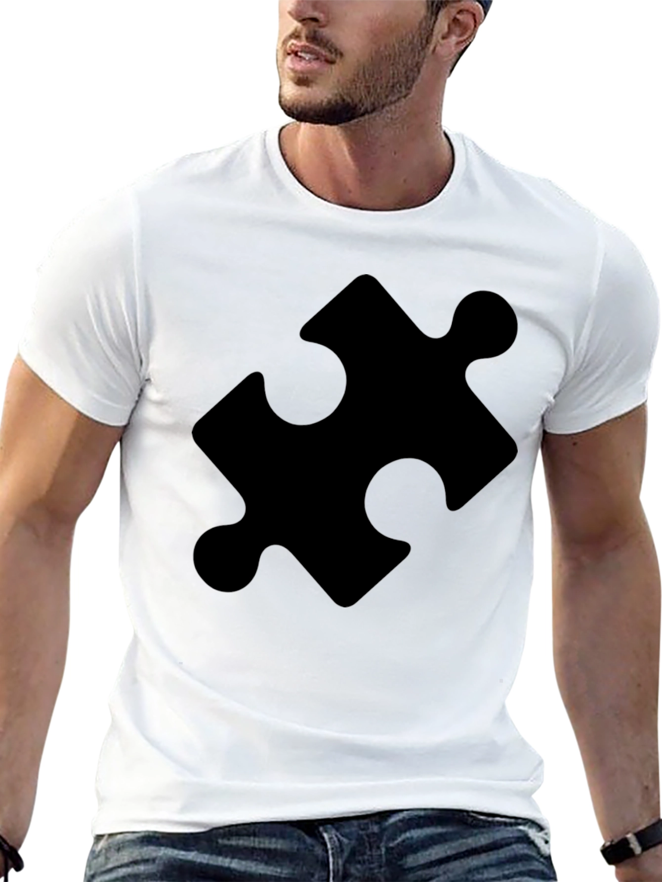 Black Puzzle Piece Graphic Tee - Classic Black Cotton T-Shirt view 13