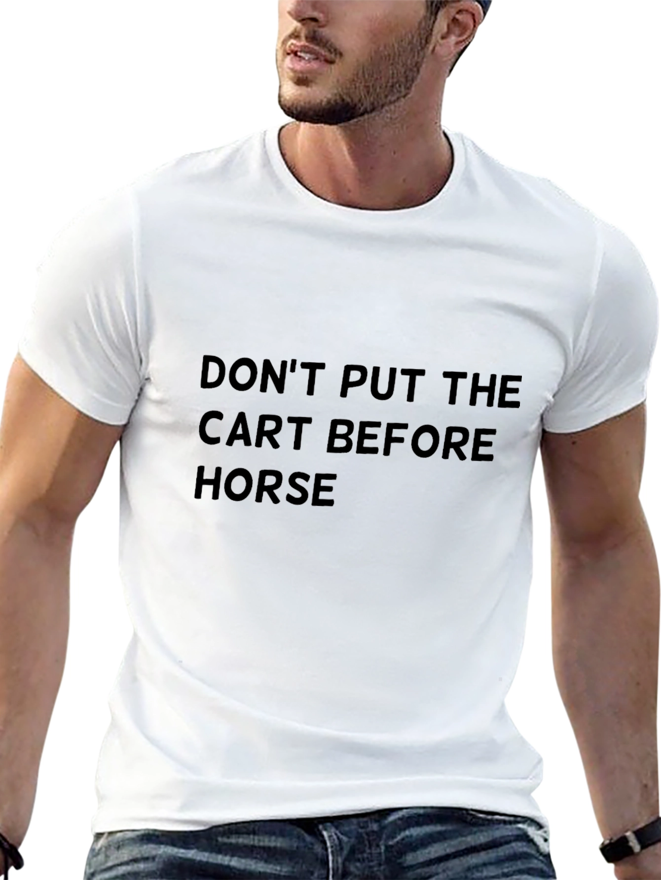Black Funny Slogan Black T-Shirt - Cart Before Horse view 13