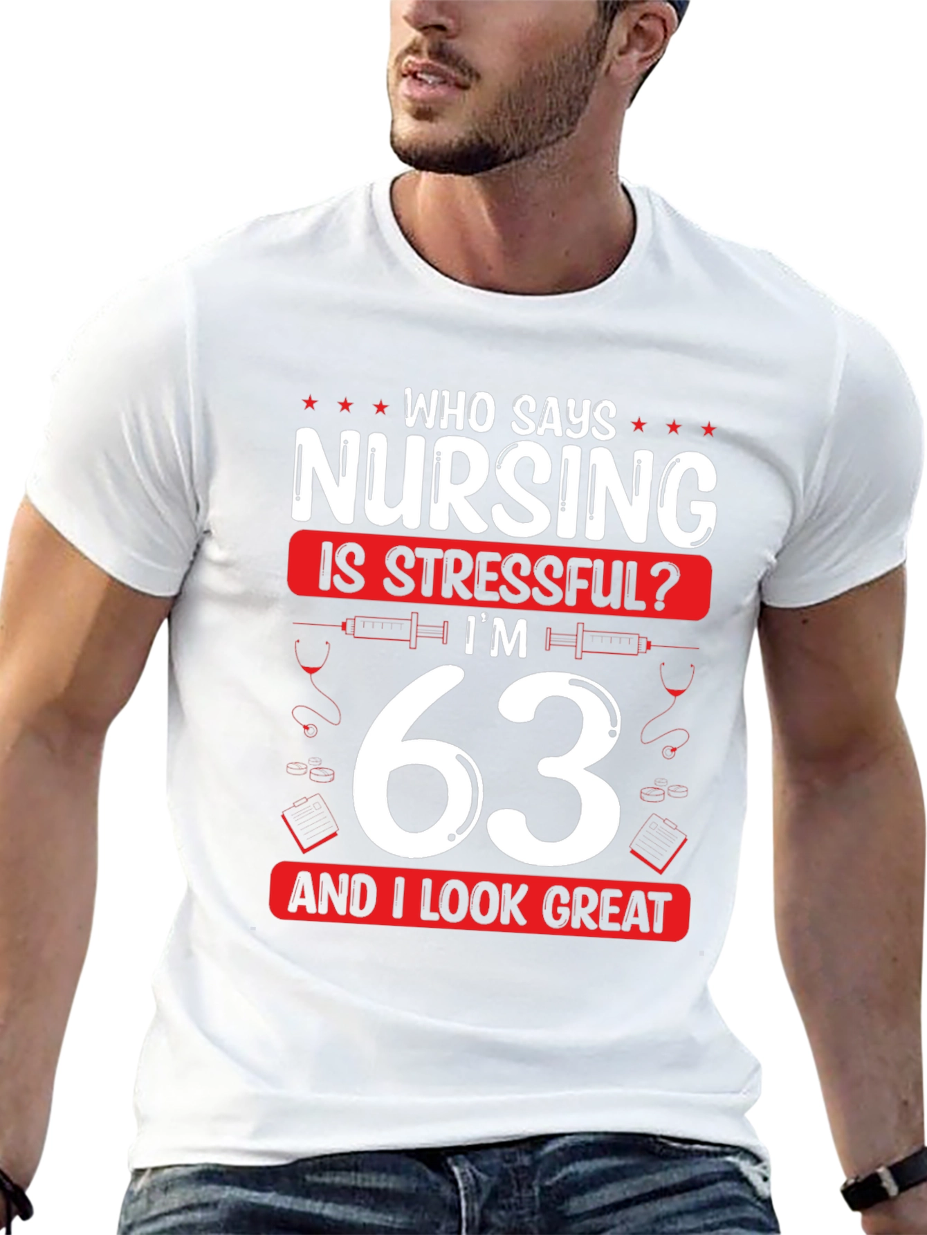Black Funny 63 Year Old Nurse T-Shirt - Stressful? view 13