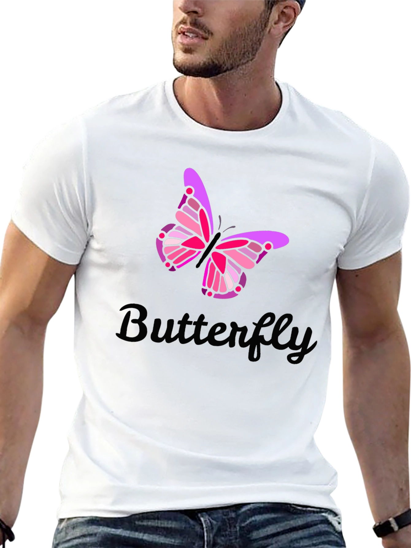 Black Butterfly Graphic Print Men's Black T-Shirt view 13