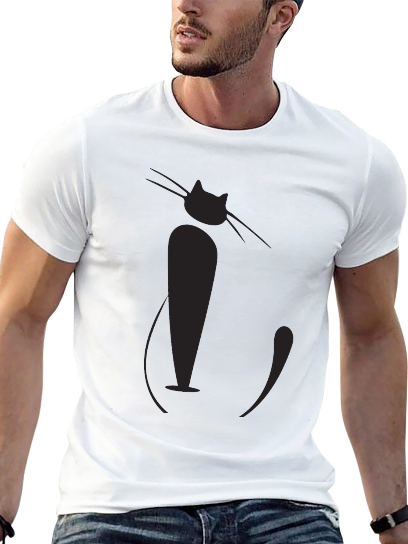 Black Stylish Black Cat Graphic Tee - Men's Casual T-Shirt view 13
