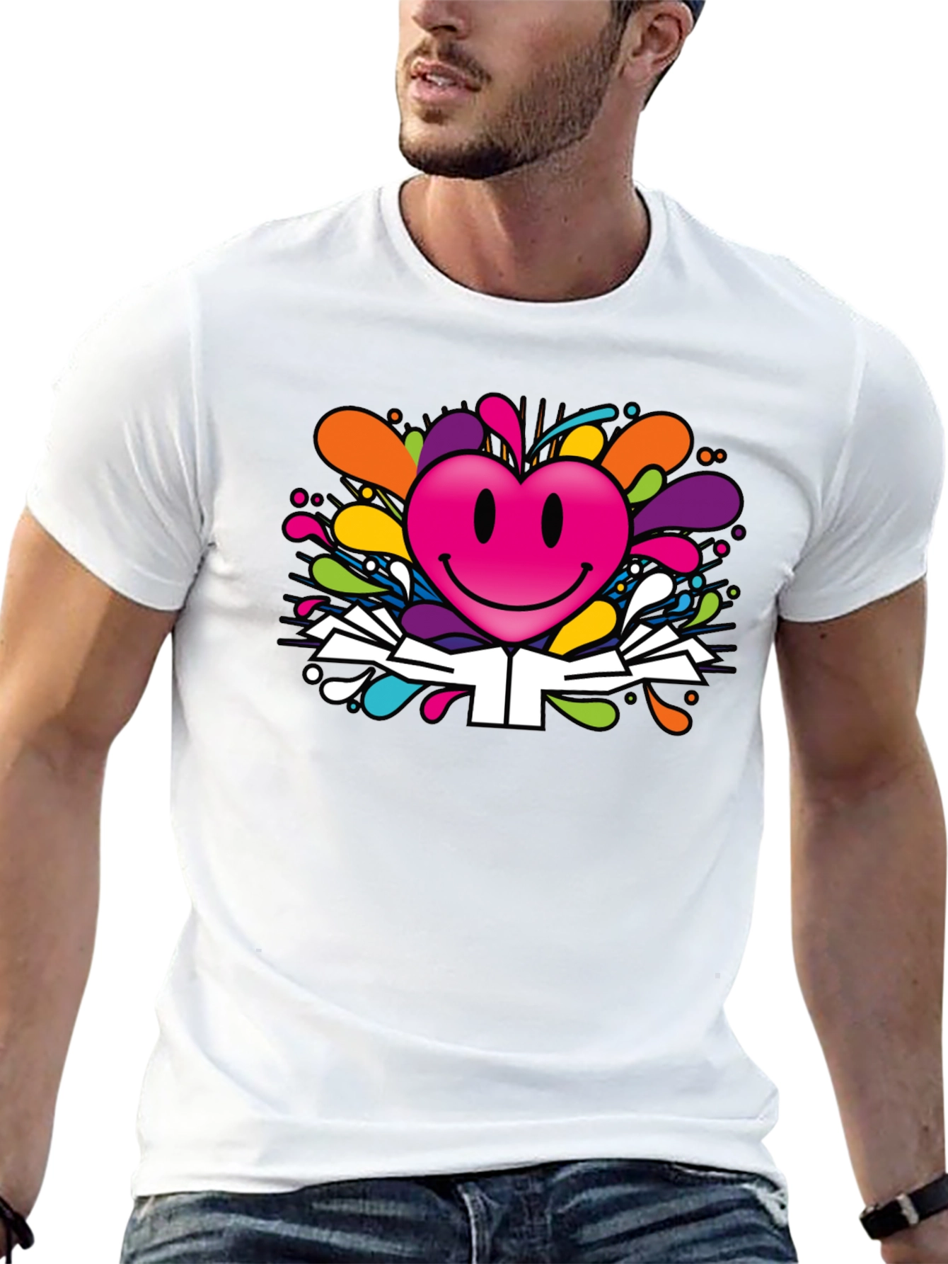 Black Smiley Heart Graphic Tee - Colorful Fun Design view 13