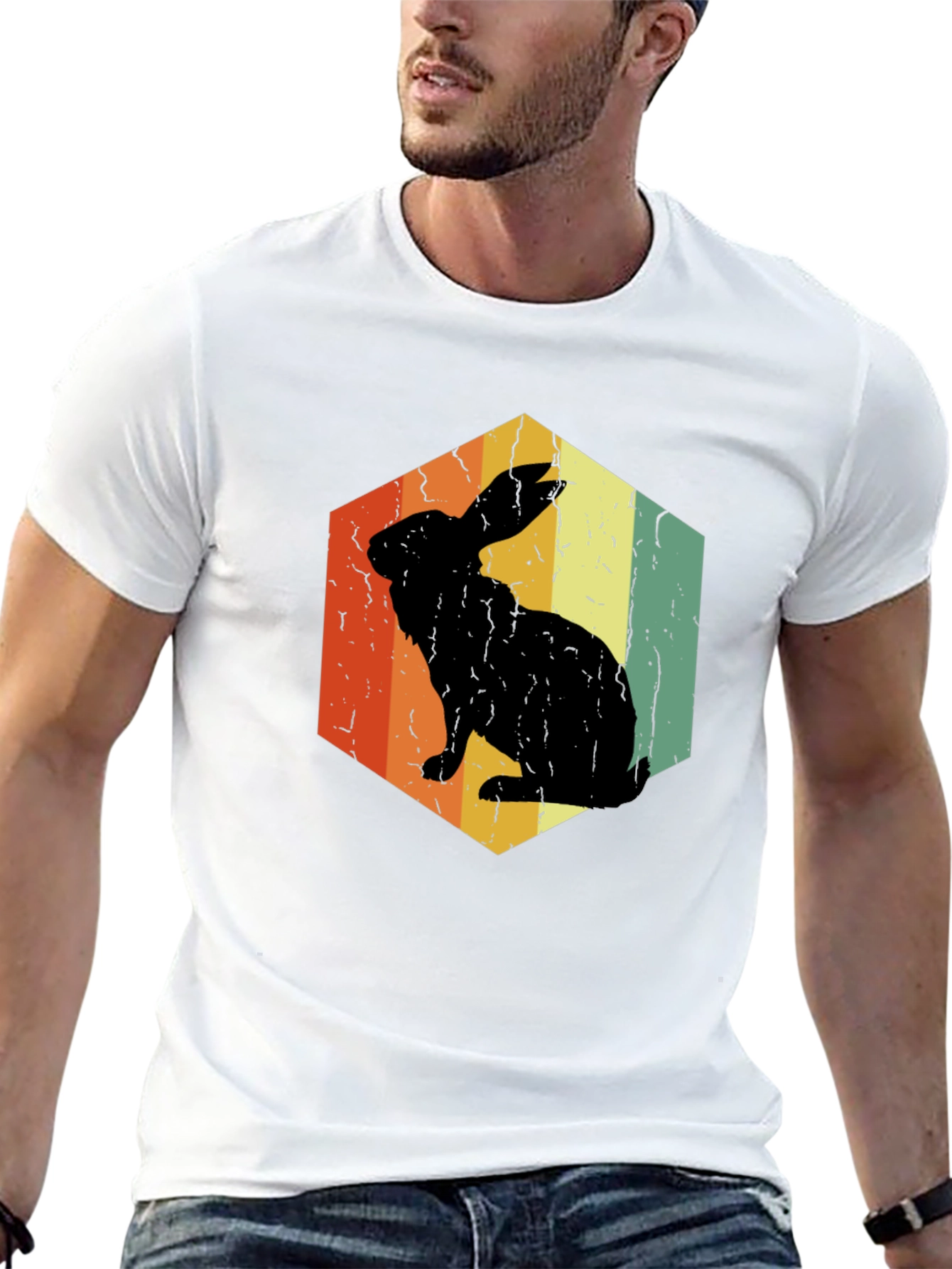 Black Retro Rabbit Hexagon Graphic T-Shirt view 13