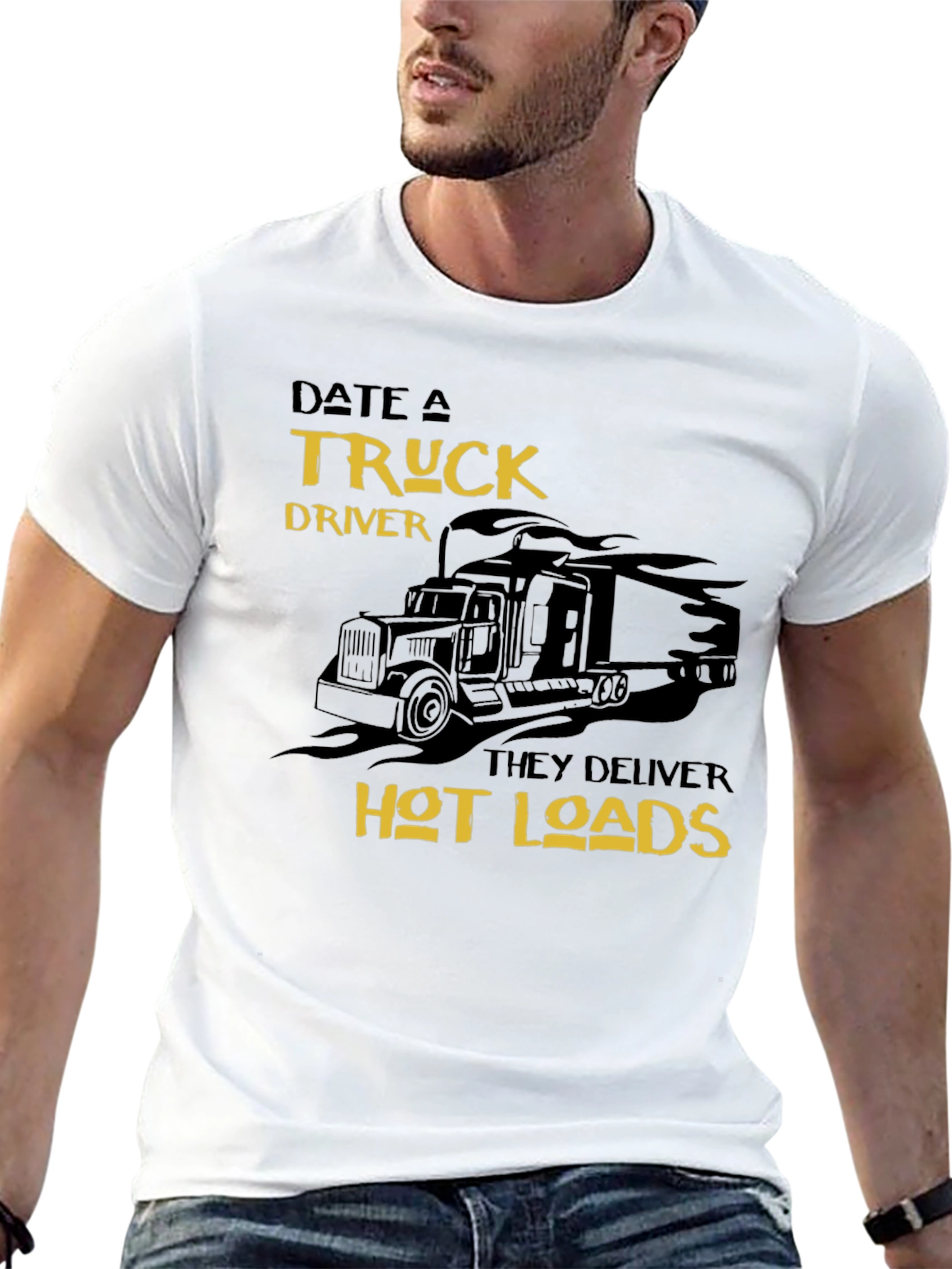 Black Date a Truck Driver Funny Graphic T-Shirt view 13