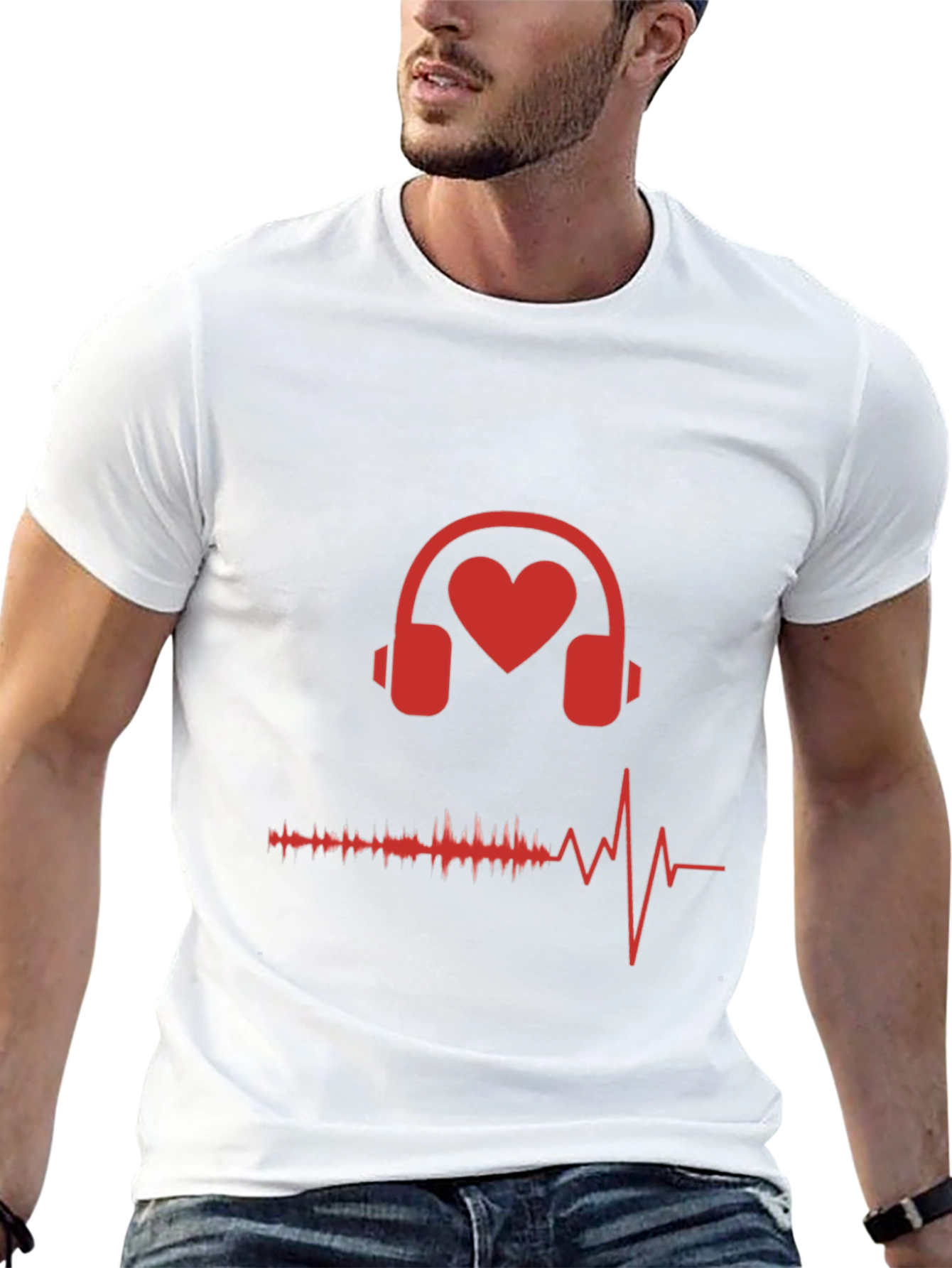Black Heart Headphones Graphic Tee - Music Lover Shirt view 13