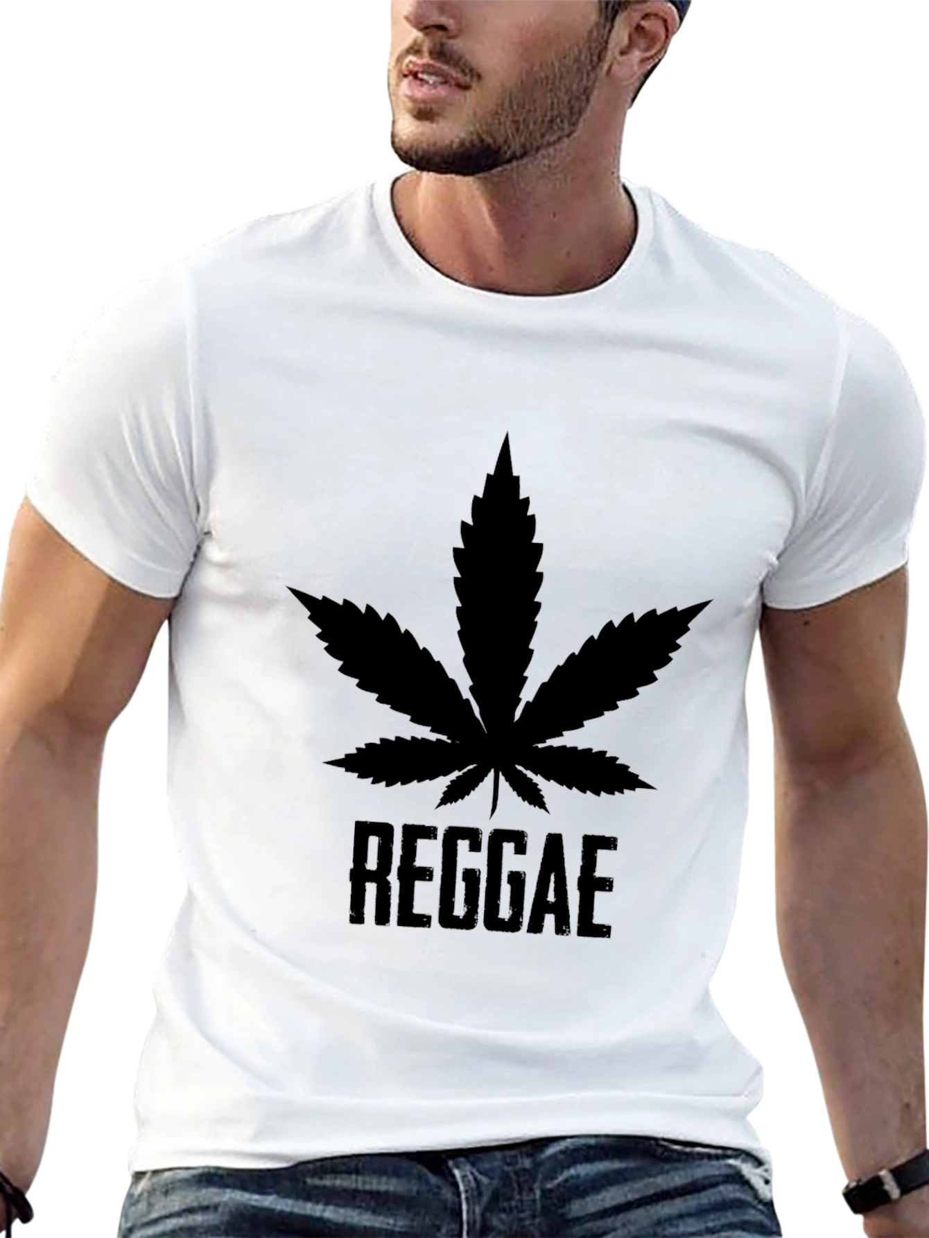Black Reggae Leaf T-Shirt - Black Cotton Graphic Tee view 13