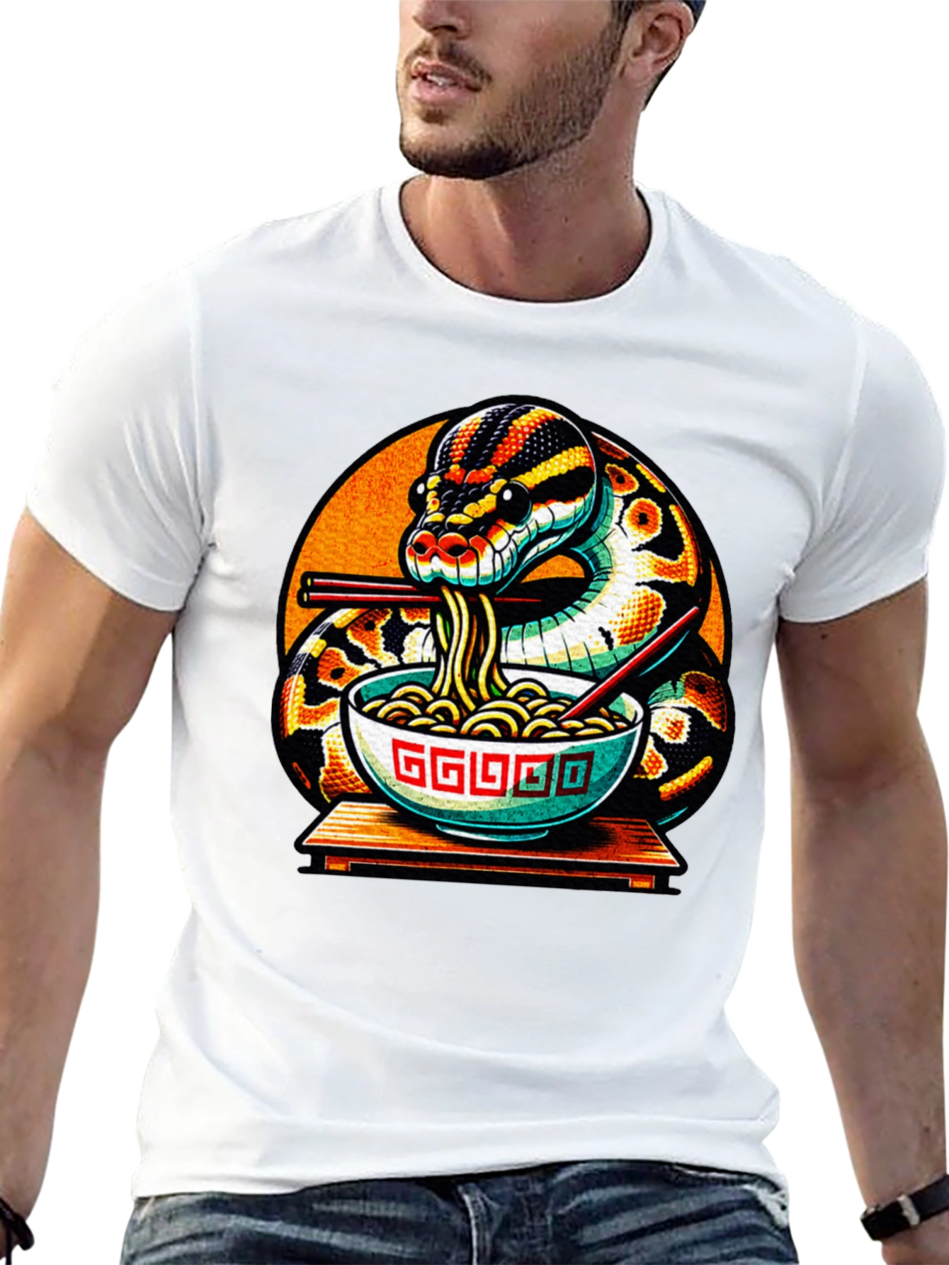 Black Snake Eating Ramen Noodles Graphic T-Shirt view 13