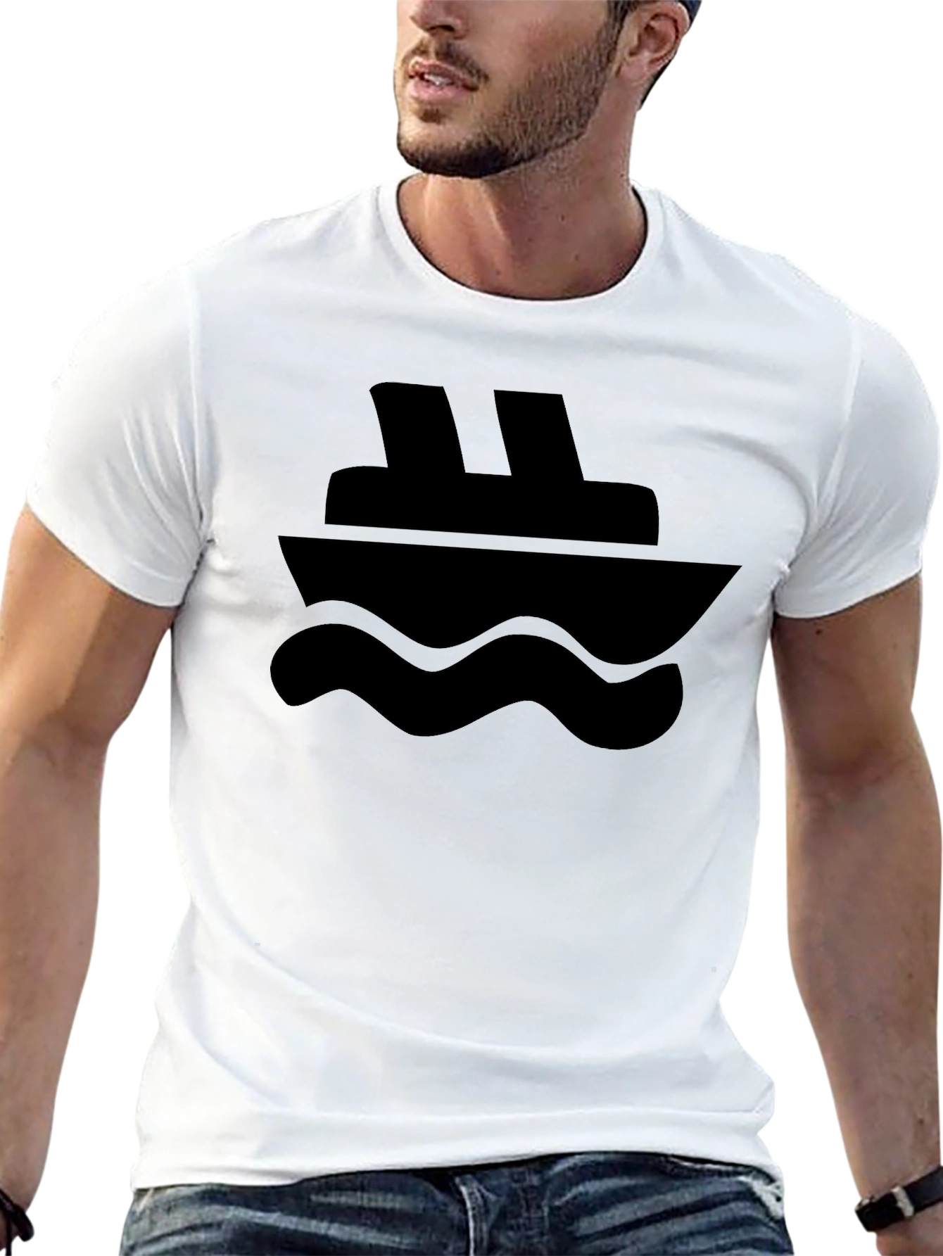 Black Nautical Cruise Ship Graphic Tee - Black Cotton T-Shirt view 13