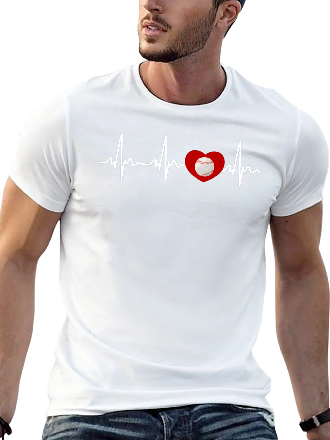 Black Baseball Heartbeat T-Shirt view 13