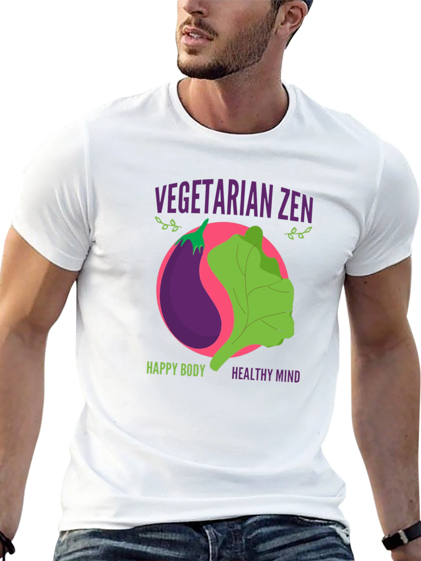Vegetarian Zen Graphic T-Shirt - Happy Body, Healthy Mind - 13