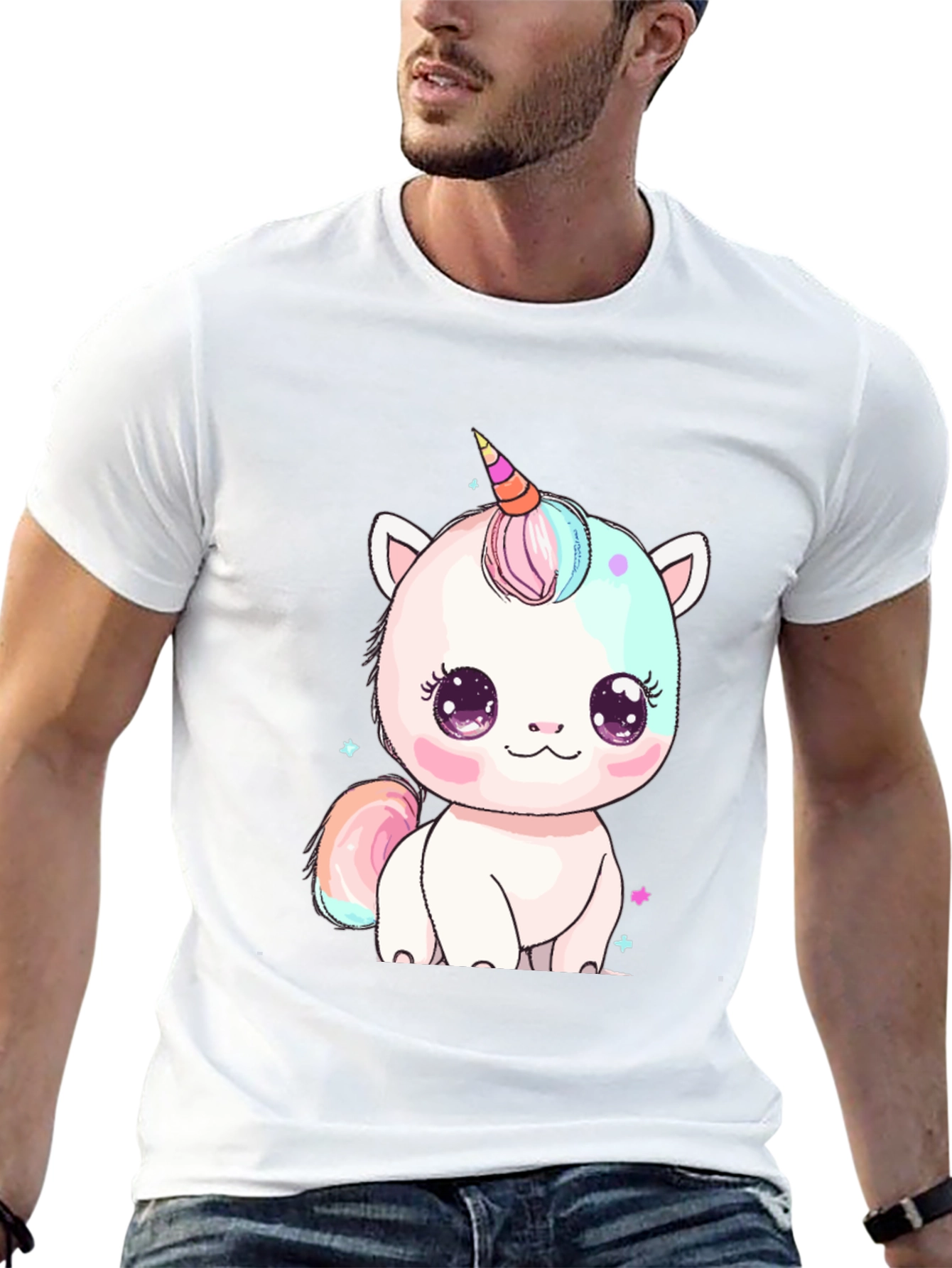 Black Cute Kawaii Unicorn Graphic Tee - Black view 13