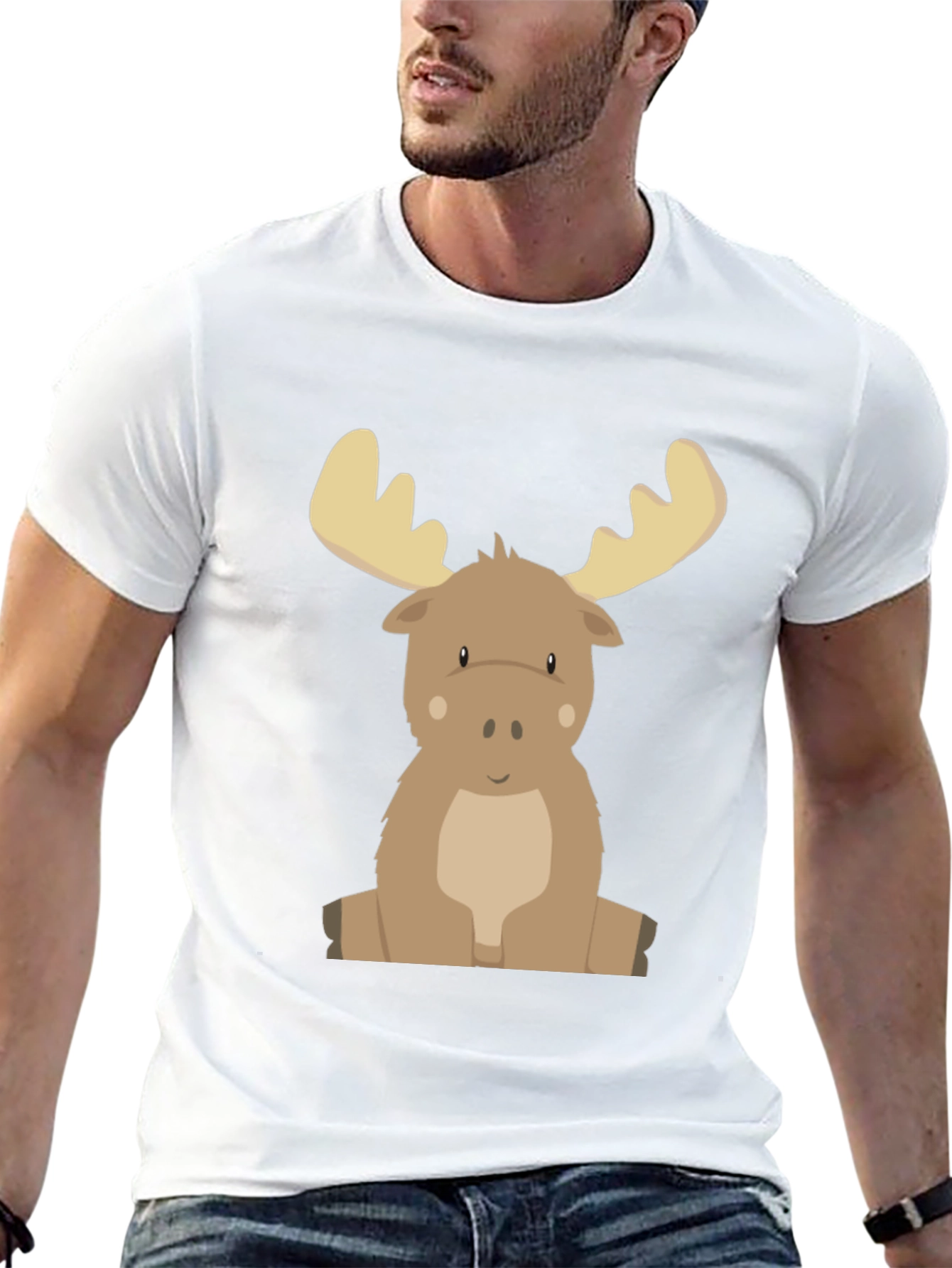 Black Cute Cartoon Moose Graphic Tee - Black view 13