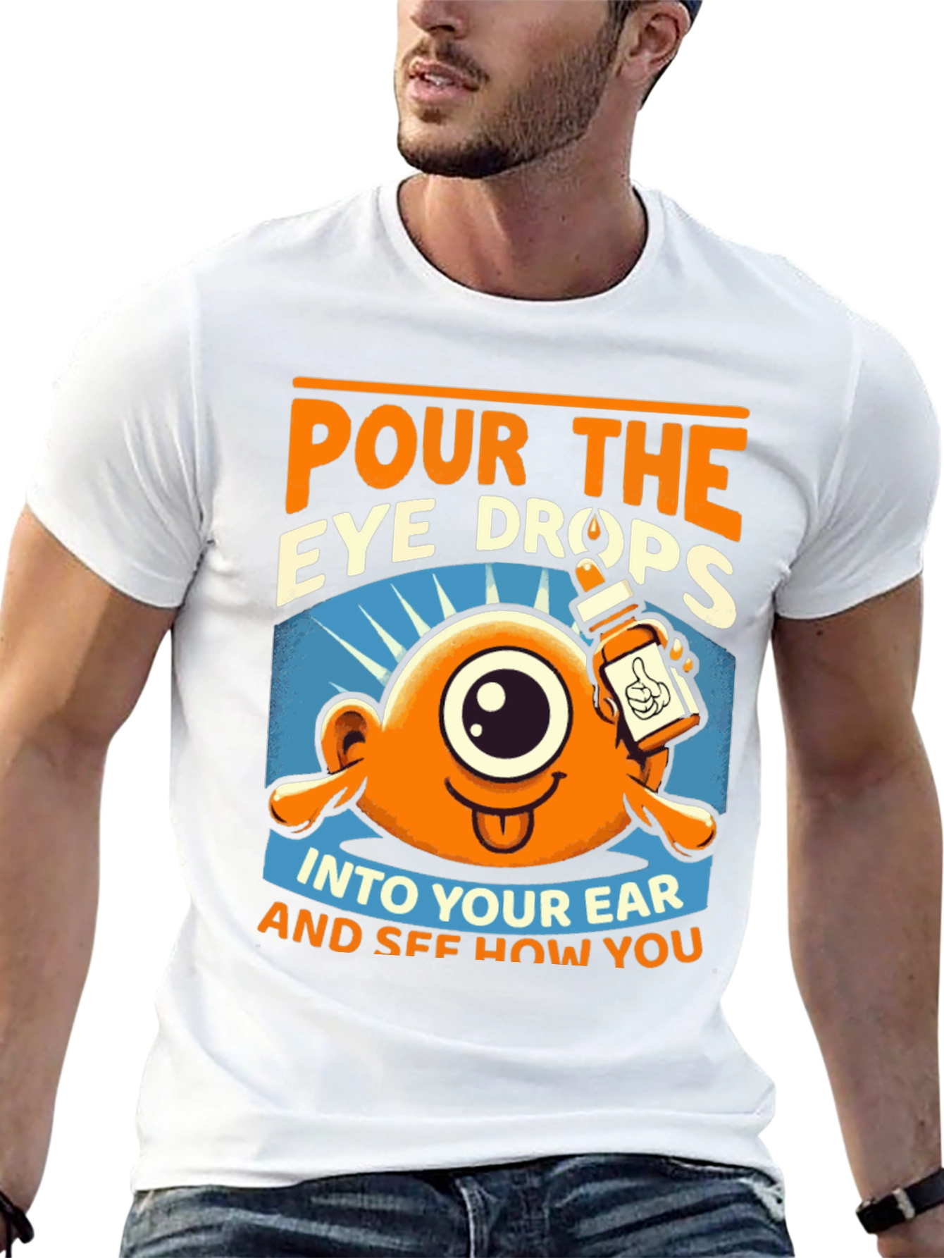 Black Pour the Eye Drops T-Shirt: Humorous Cartoon Tee view 13