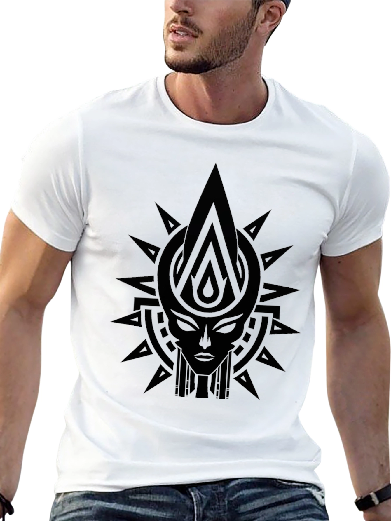 Black Tribal Goddess Graphic Print Black T-Shirt view 13