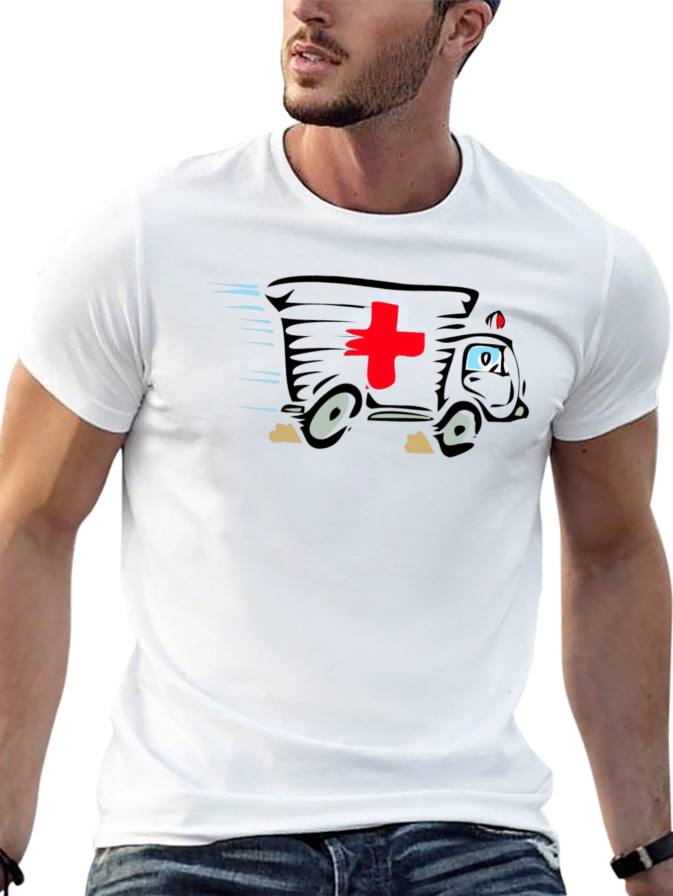 Black Funny Cartoon Ambulance T-Shirt - Medical Humor Tee view 13