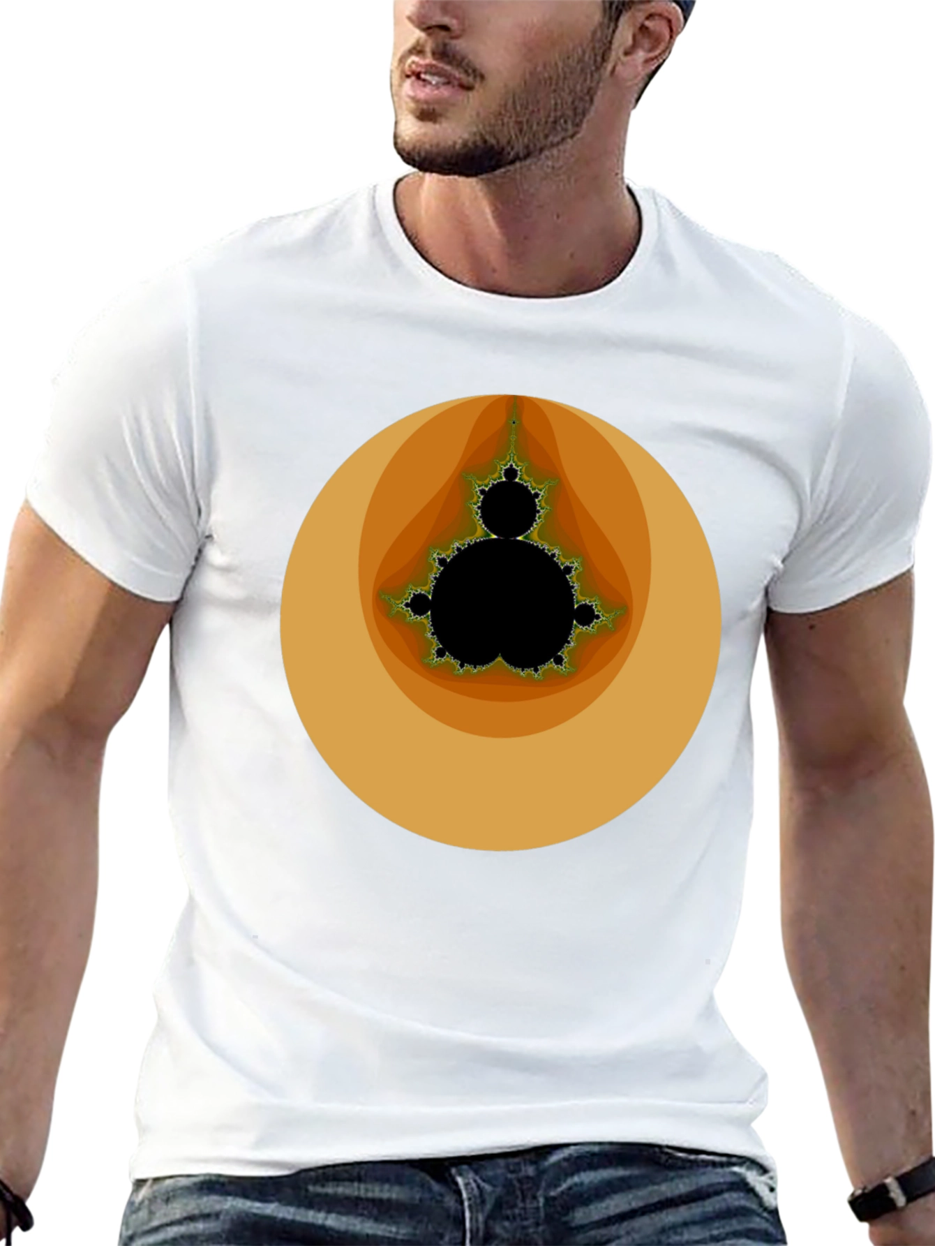Black Mandelbrot Set Graphic Tee - Black Cotton T-Shirt view 13