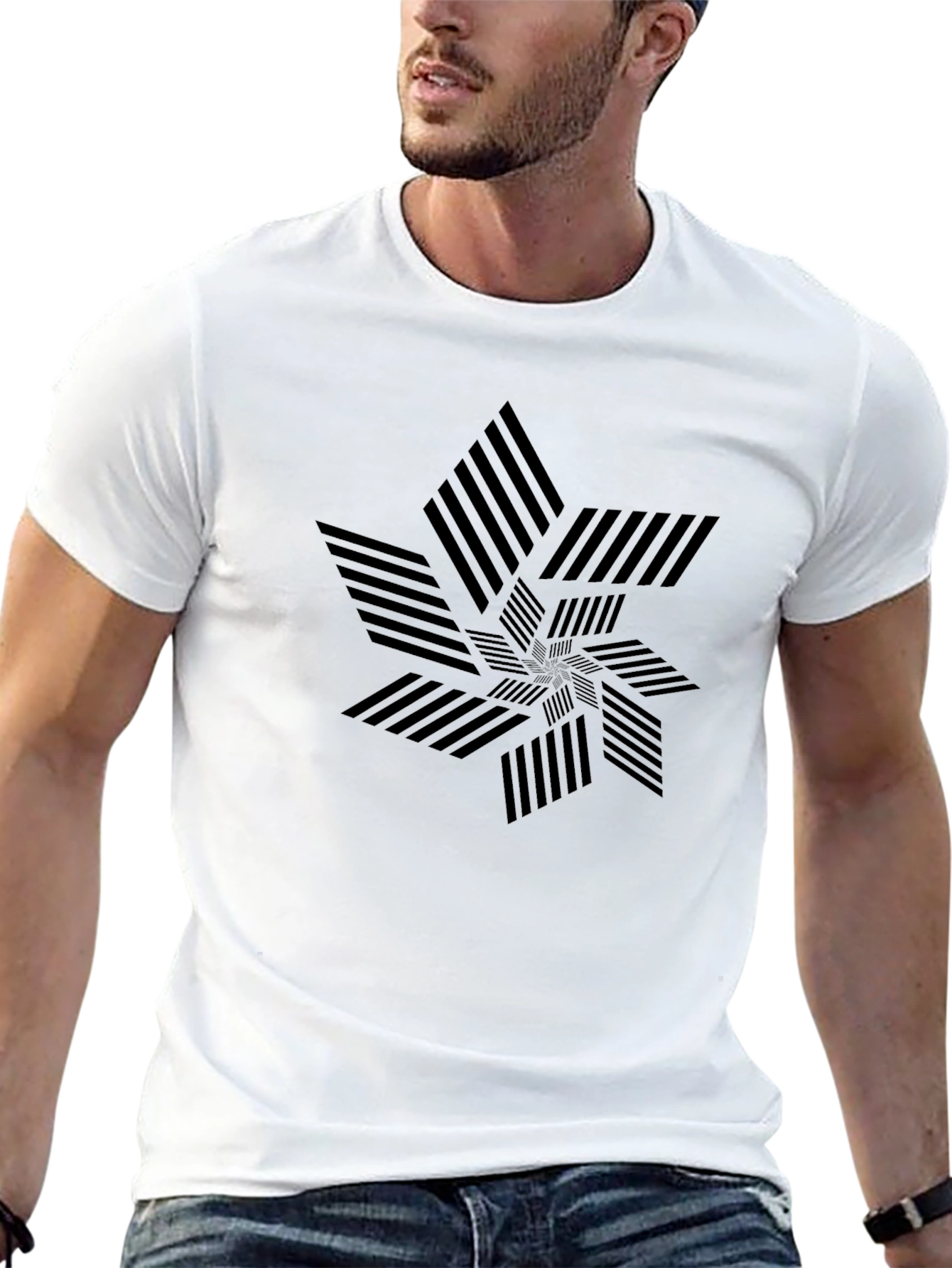 Black Abstract Geometric Design Black T-Shirt view 13