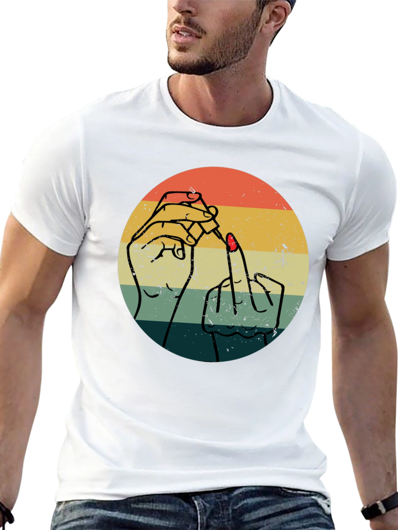 Black Retro Nail Polish Middle Finger Graphic Tee - Unisex view 13