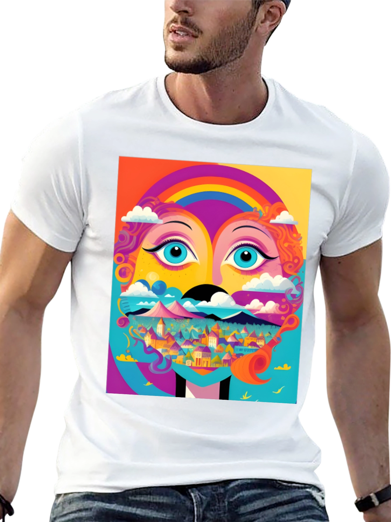Black Vibrant Psychedelic Face Graphic T-Shirt view 13