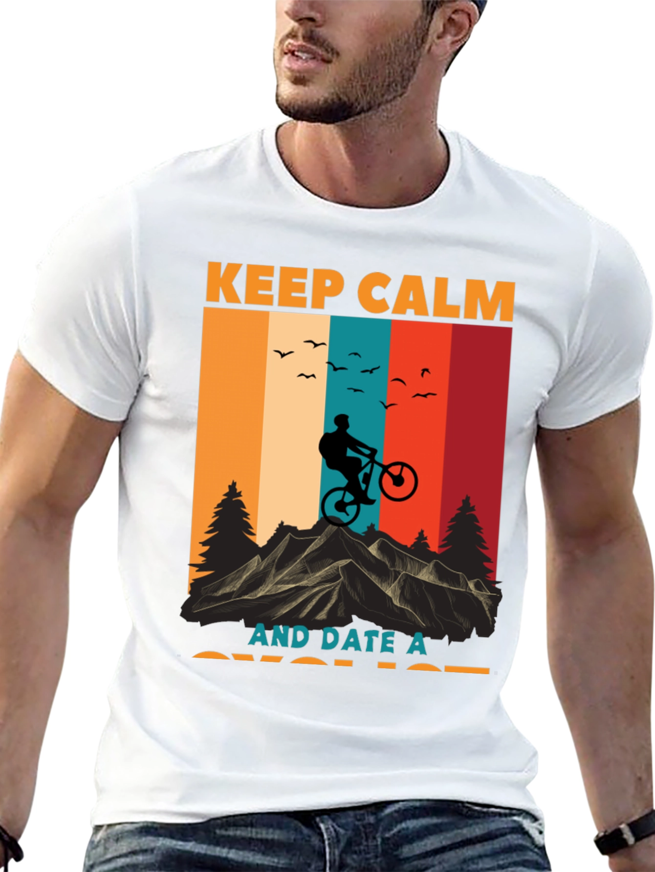 Black Keep Calm Date Cyclist T-Shirt - Mountain Bike Design view 13