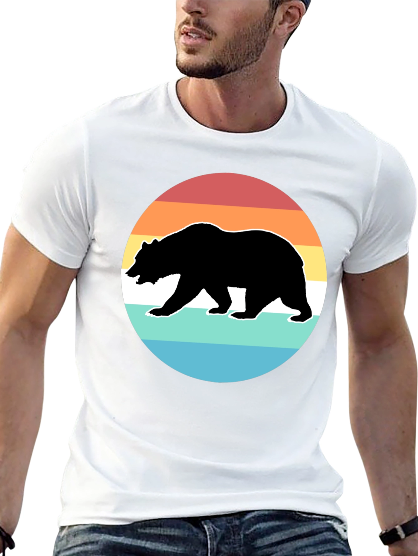 Black Retro Bear Sunset Graphic T-Shirt - Black view 13