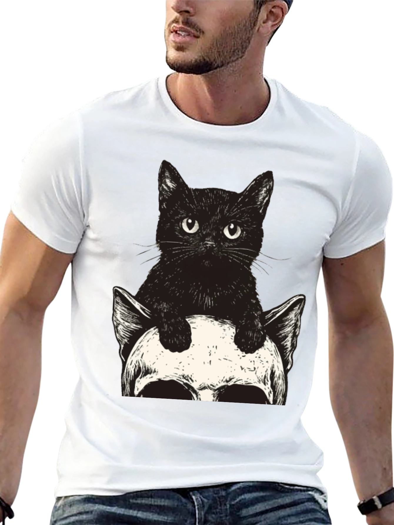 Black Cat & Skull Graphic Tee - Unique Print view 13