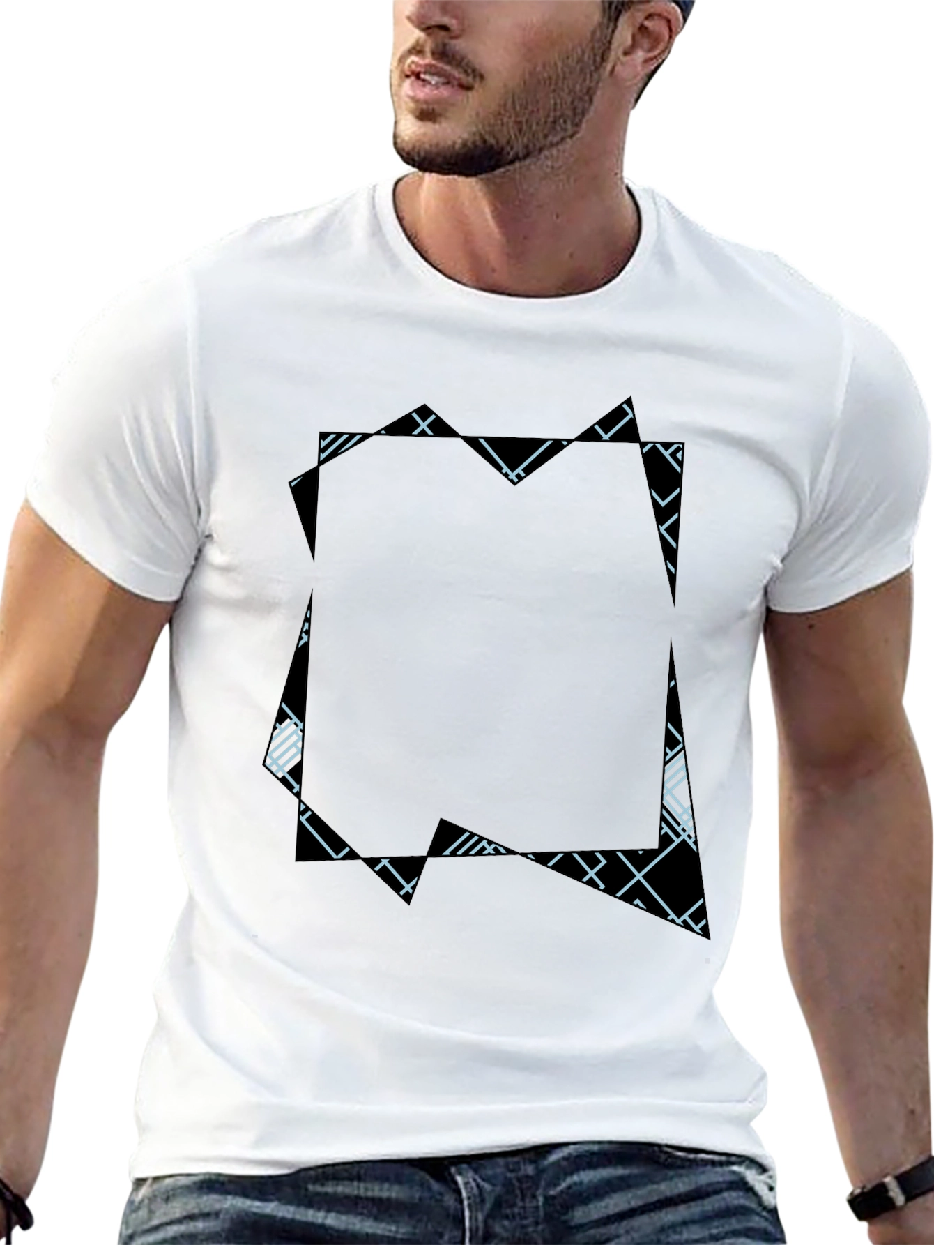 Black Modern Geometric Print Black T-Shirt view 13