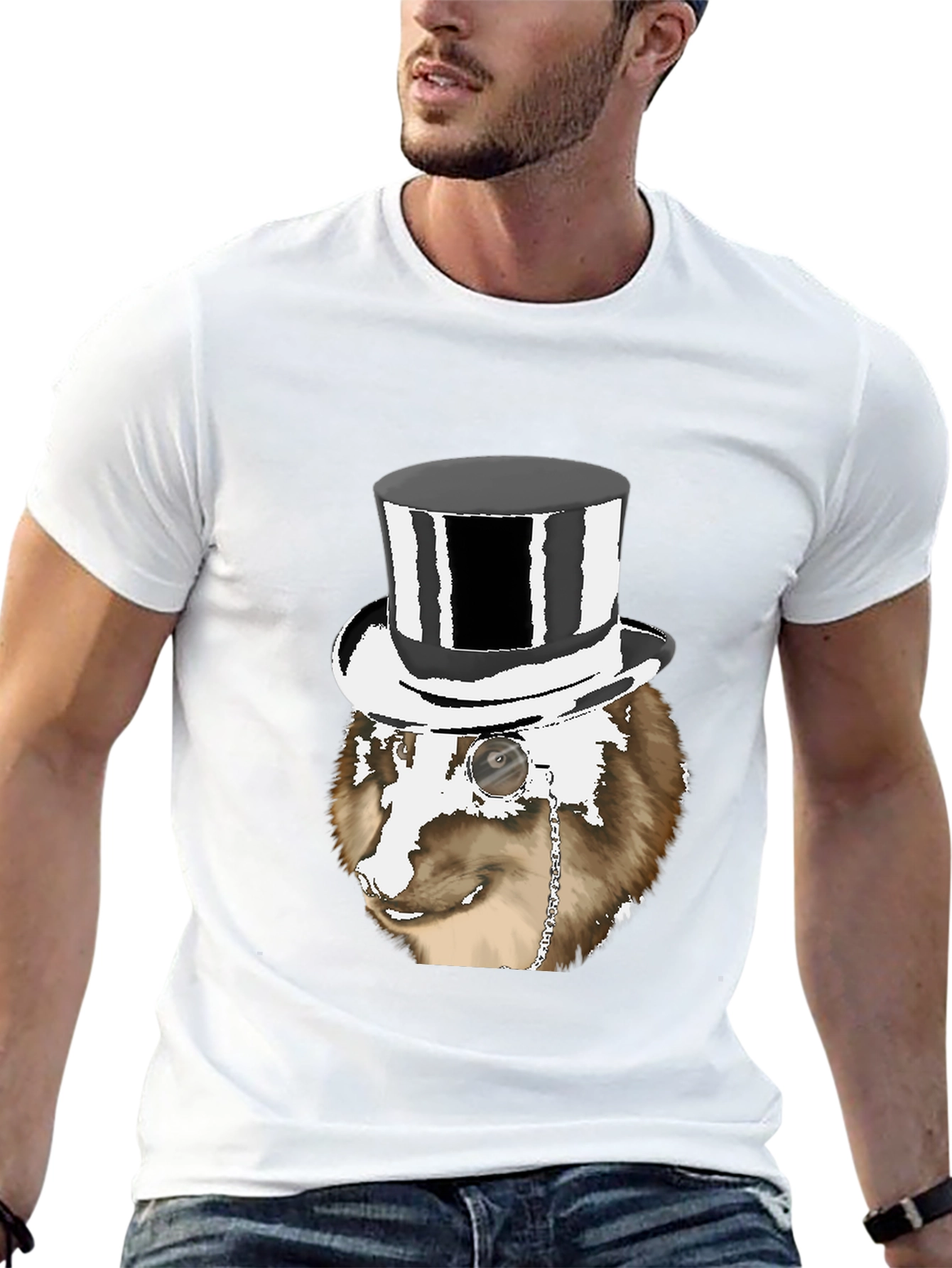 Black Dapper Dog Top Hat T-Shirt - Unique Graphic Tee view 13