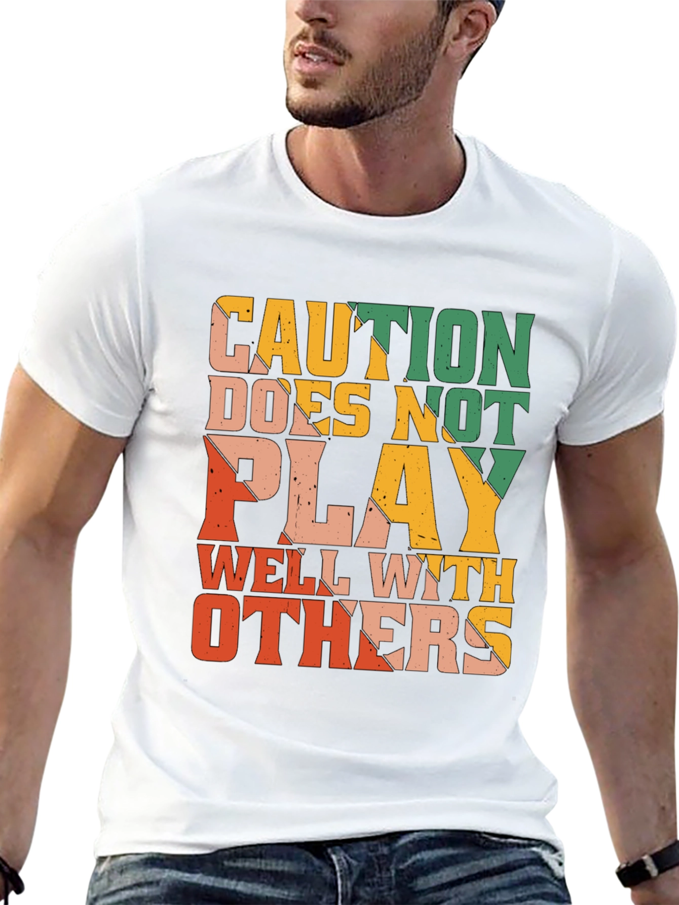 Black Caution Doesn't Play Well With Others Graphic Tee view 13