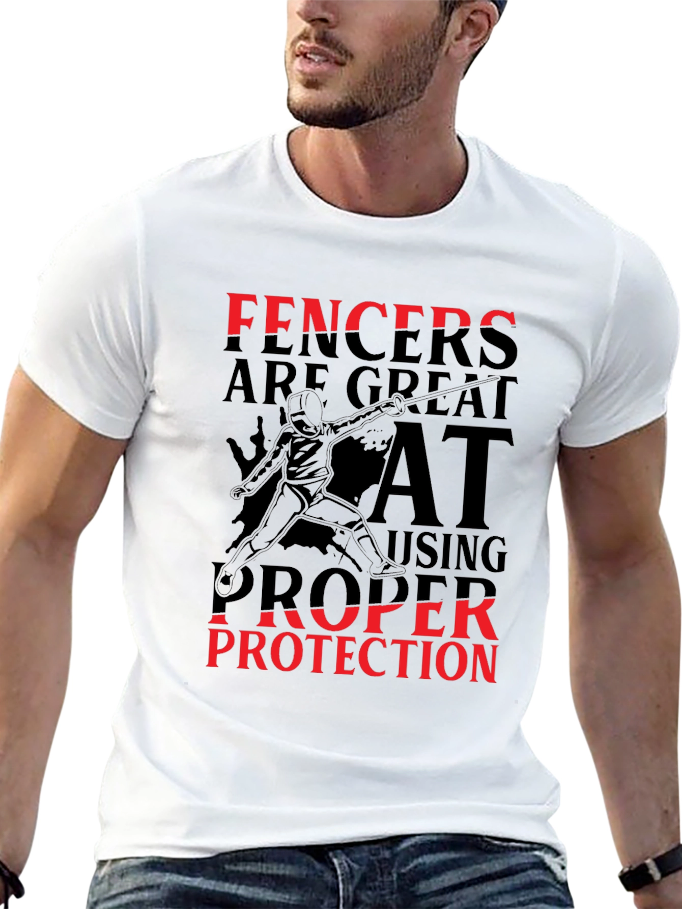 Black Funny Fencing T-Shirt - Fencers are Great at Using Proper Protection view 13