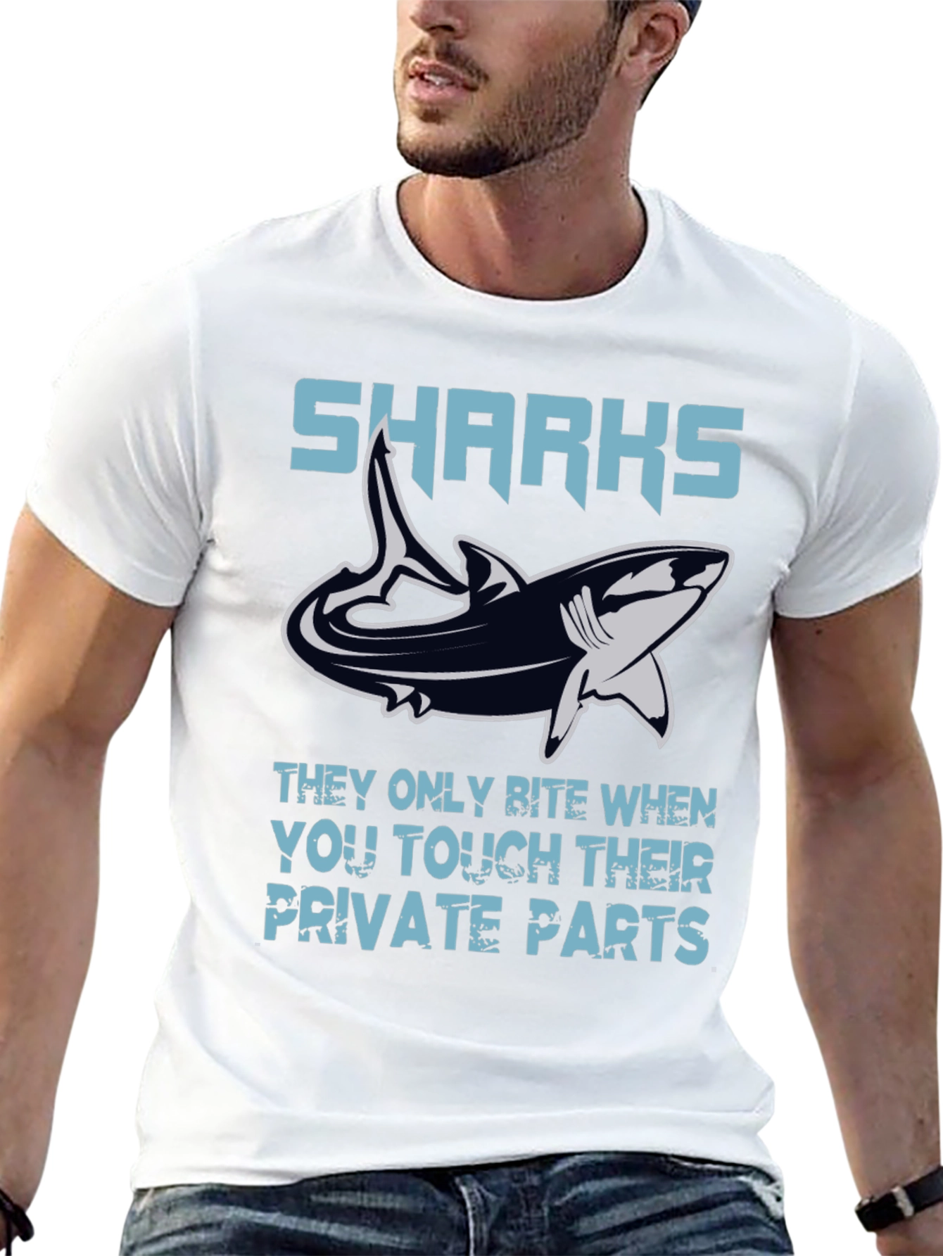 Black Shark Bite Humor Graphic Tee - Black Cotton T-Shirt view 13