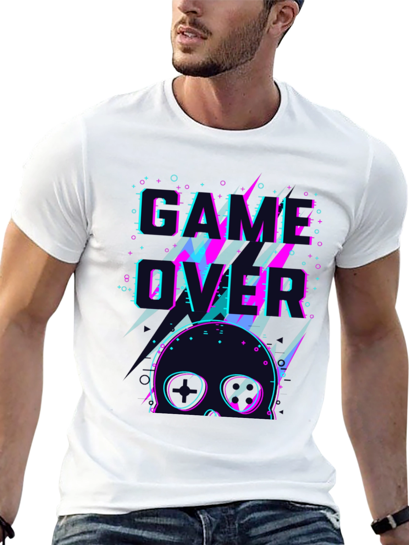 Black Game Over Skull Graphic Tee - Black Crew Neck view 13