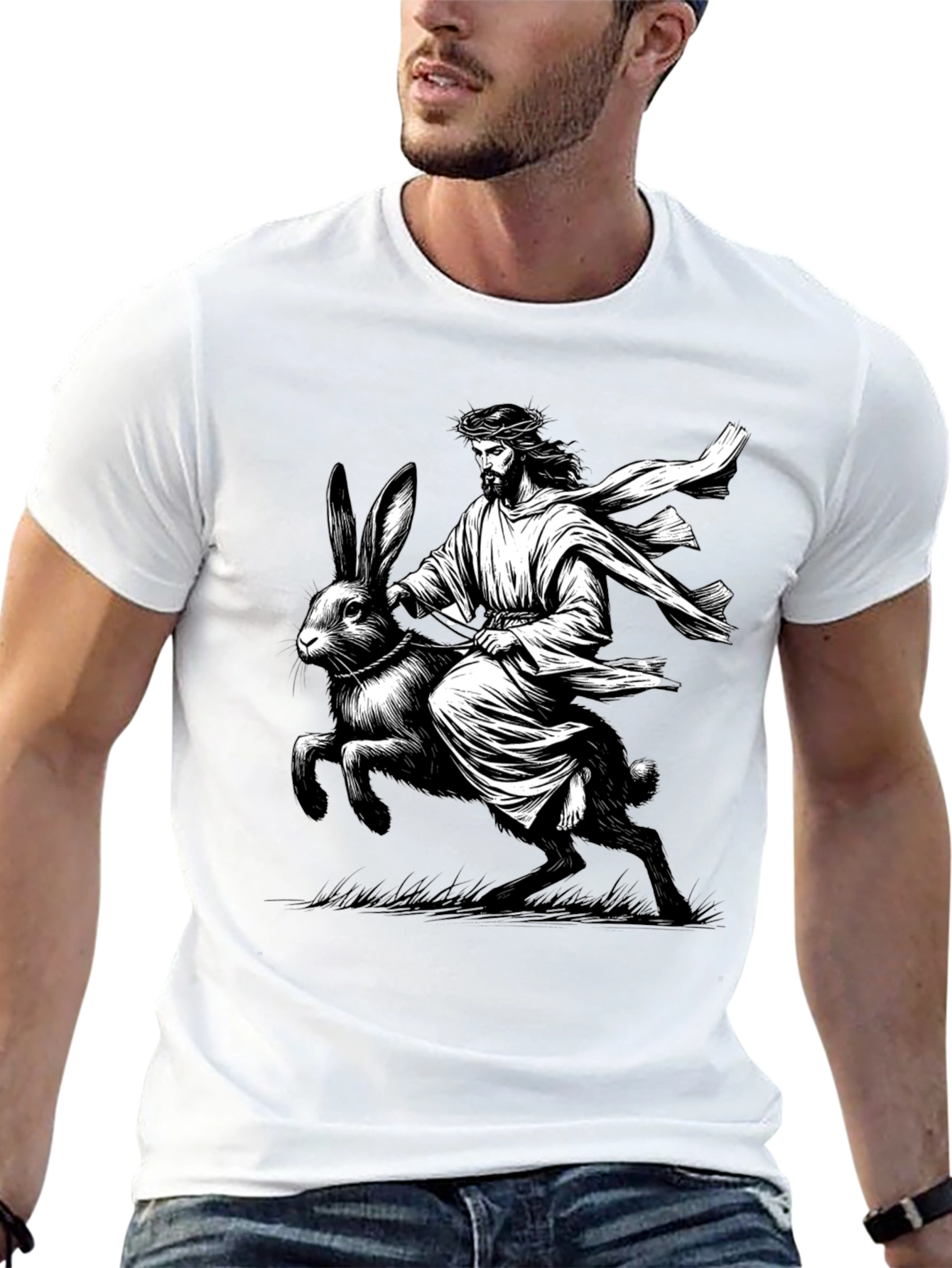 Black Jesus Riding Easter Bunny Graphic Tee view 13