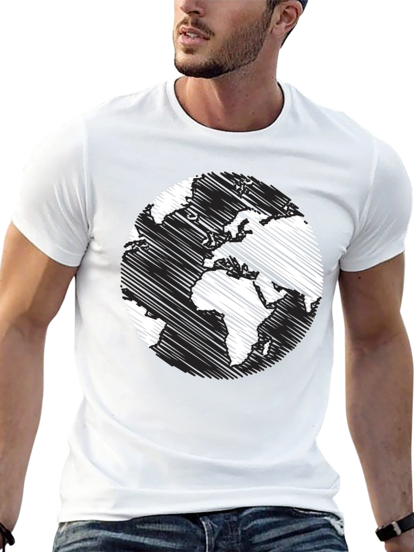 Black World Map Graphic T-Shirt - Black Crew Neck Tee view 13